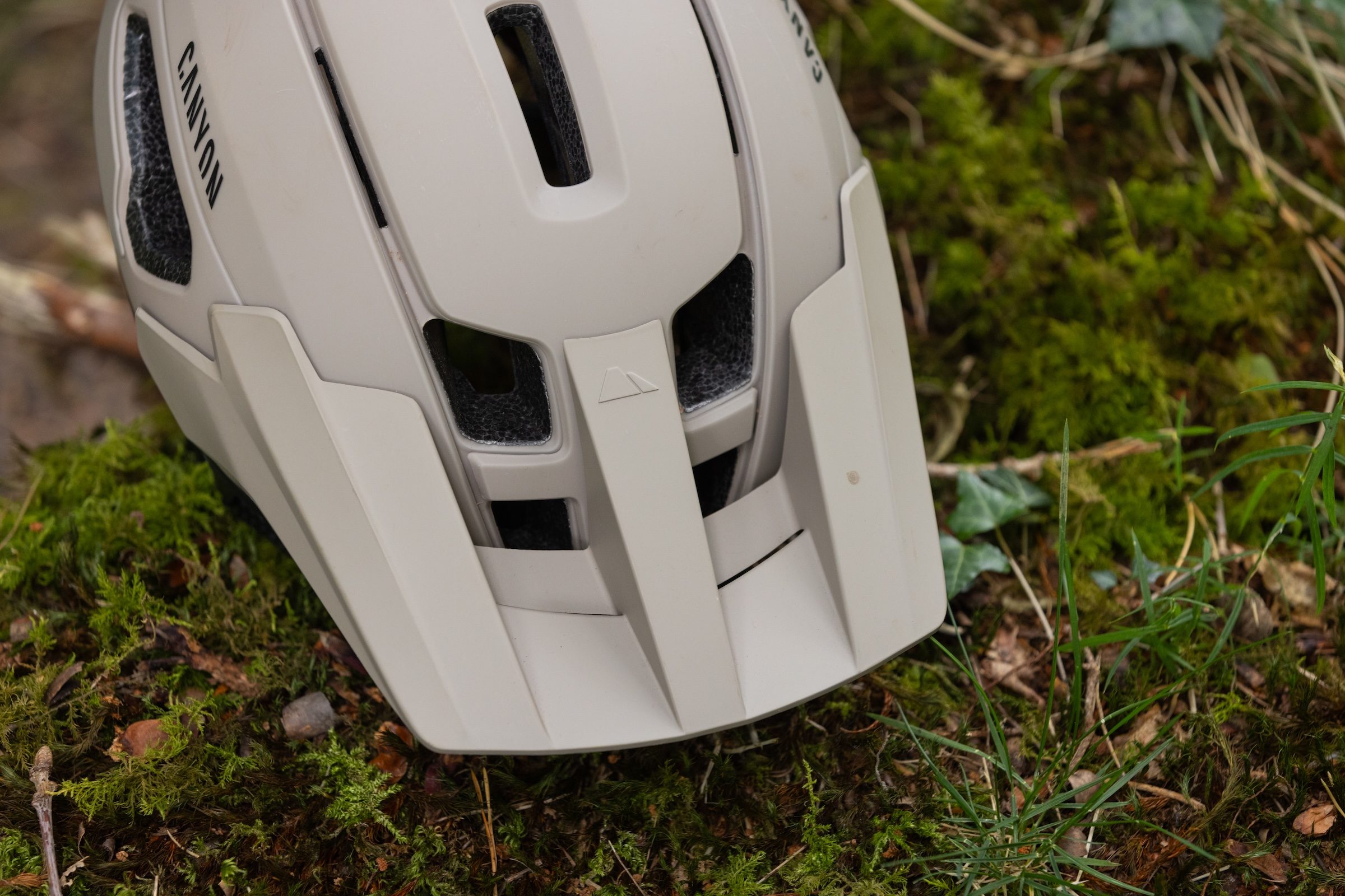 Top view of the Canyon Deflectr mountain bike helmet showing its large ventilation ports.