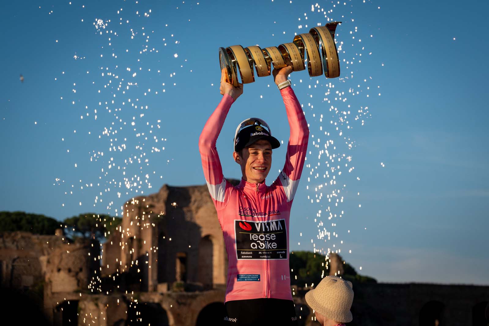 Jonas Vingegaard of Denmark seen during the award ceremony at the 109th Giro d'Italia 2026 Stage 21, a 131km stage from Rome to Rome s' 1289m