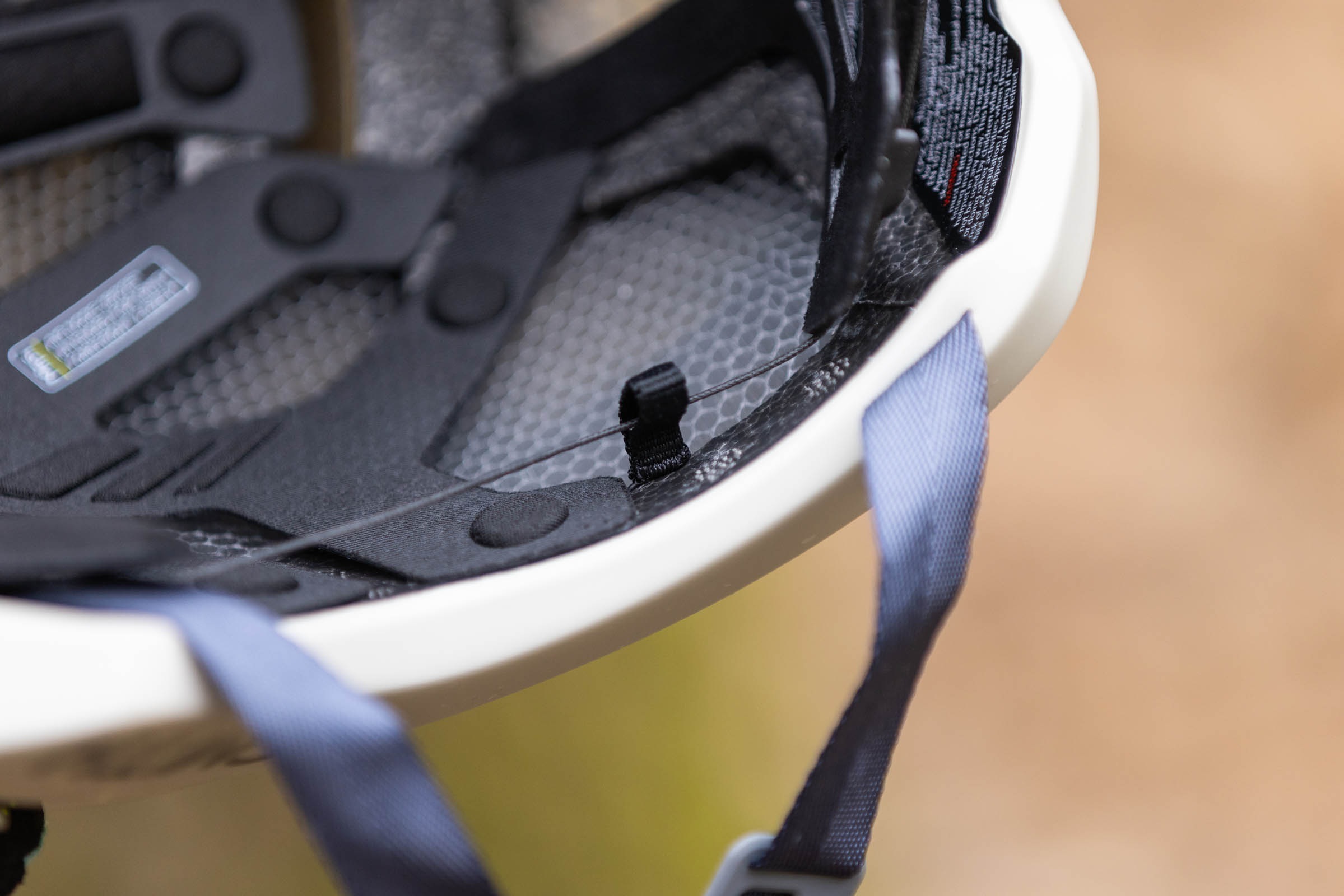 Cropped picture showing the anchor loops for the retention cord that runs through the cradle of the Smith Forefront 3 helmet.