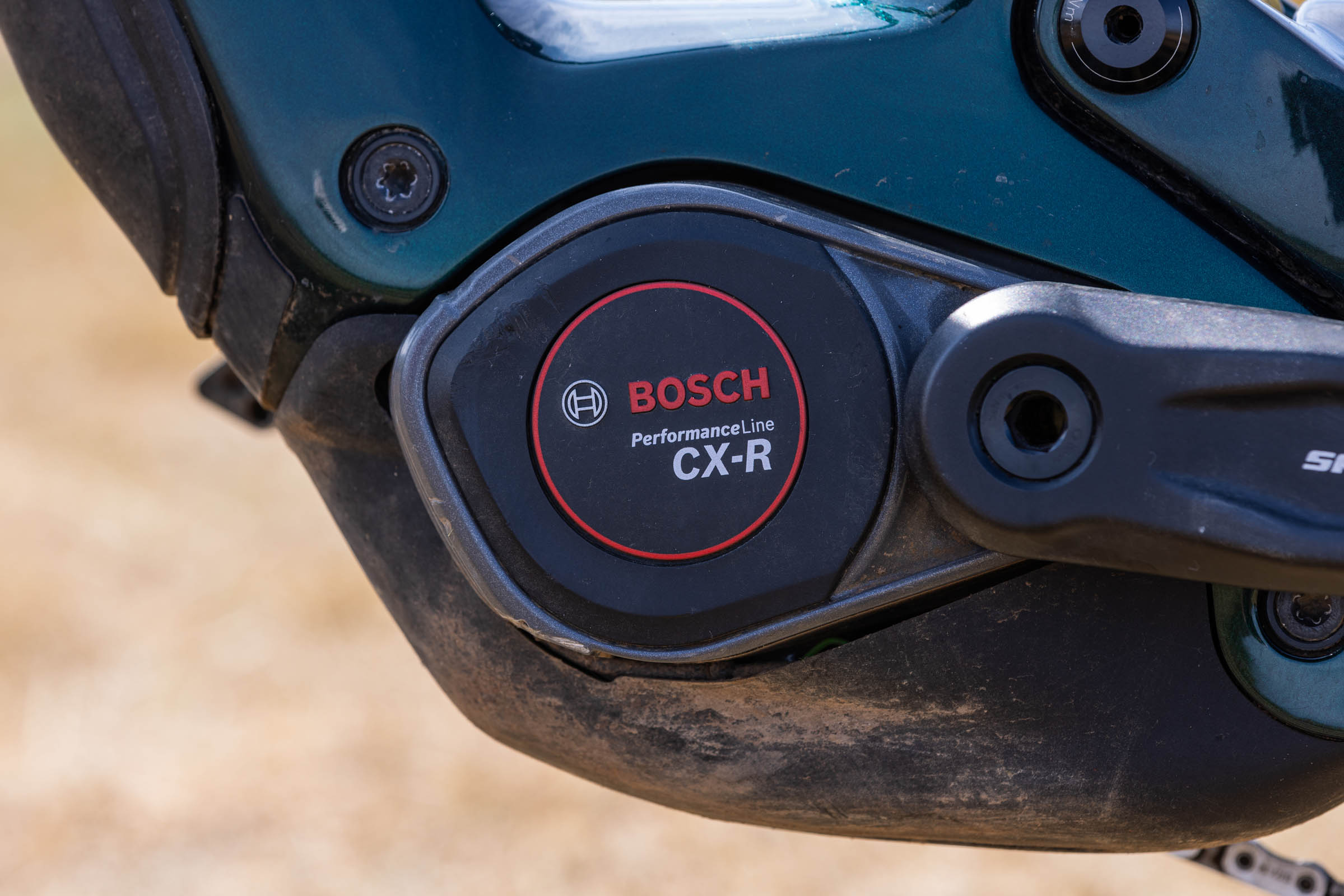 Close-up of the Bosch Performance Line CX-R motor fitted to the Merida Lithos 8000 eMTB