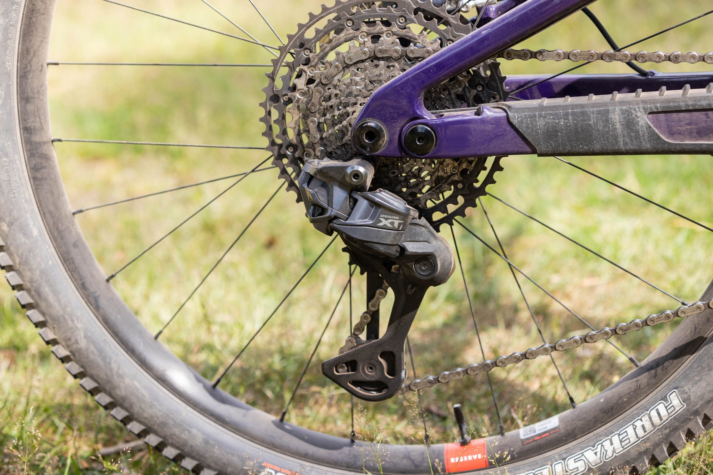 Santa Cruz Tallboy rear Shimano Deore XT Di2 derailleur.