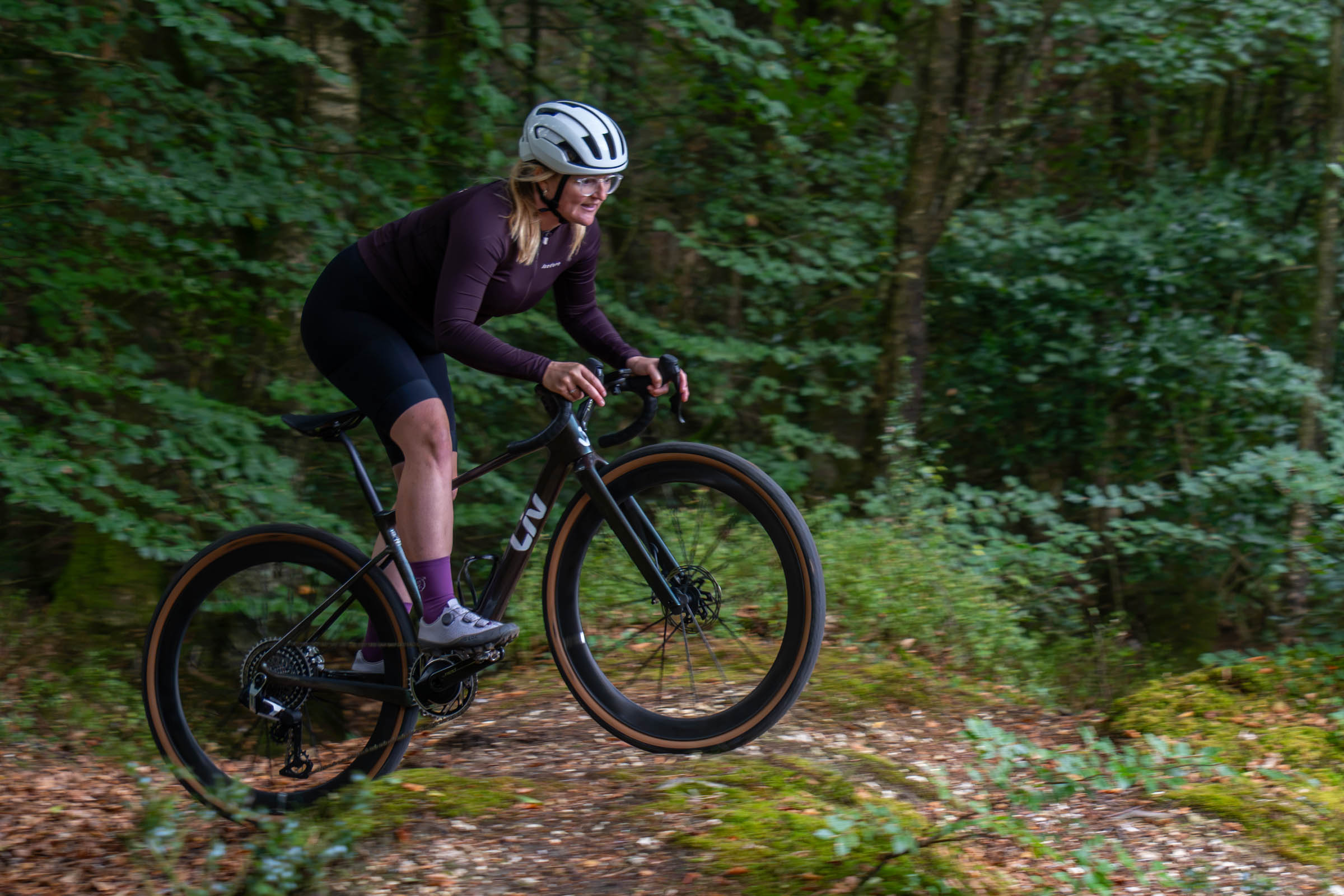 Katherine Moore testing the Liv Devote Advanced SL 0 with SRAM Red AXS