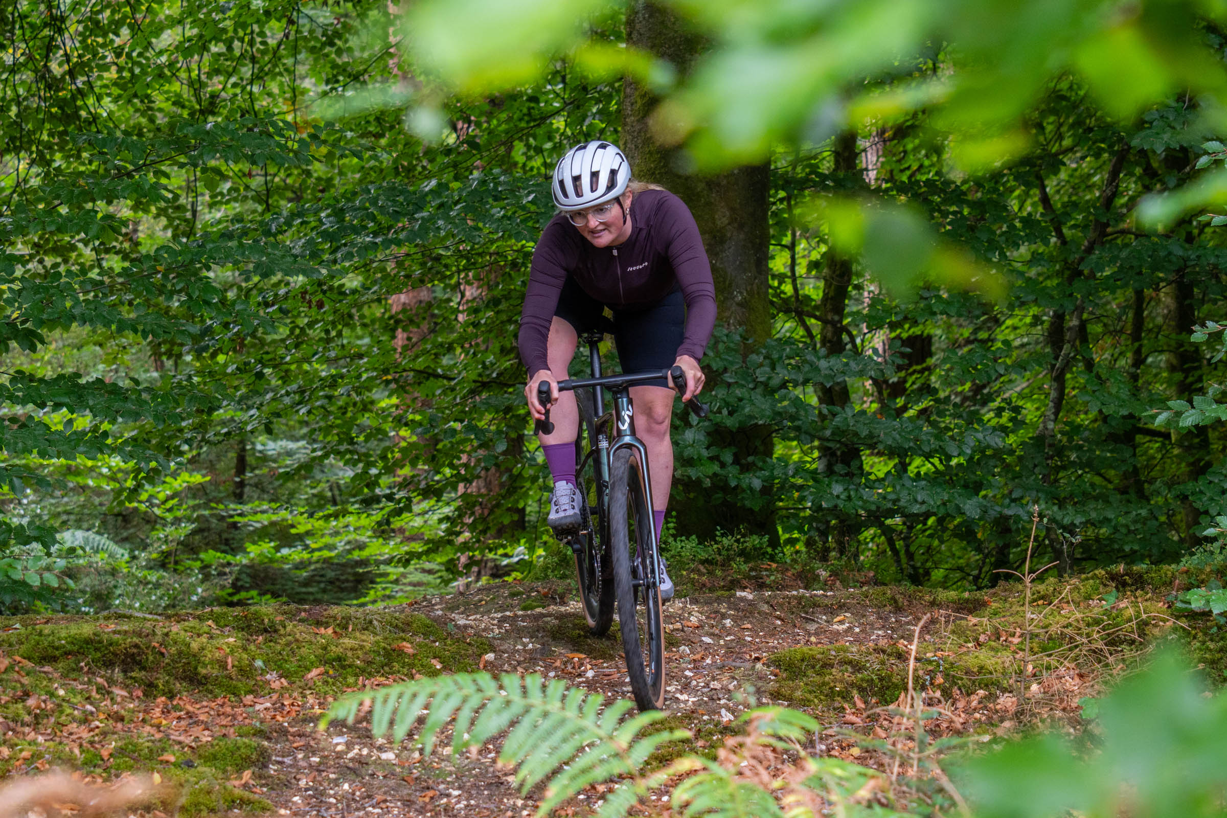 Katherine Moore testing the Liv Devote Advanced SL 0 with SRAM Red AXS