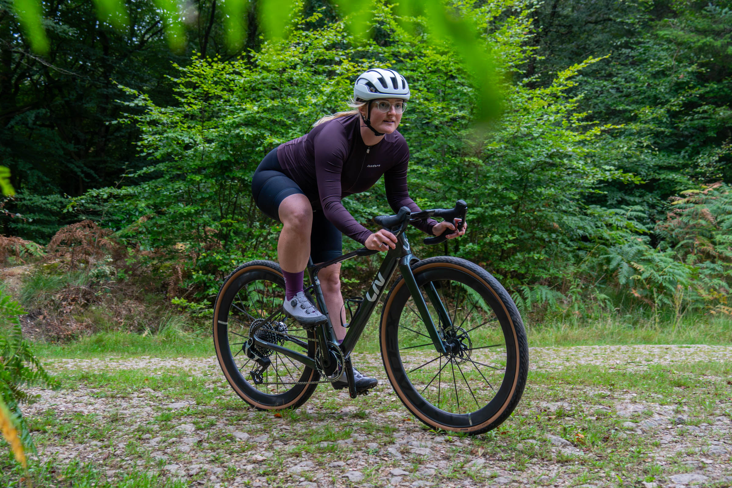 Katherine Moore testing the Liv Devote Advanced SL 0 with SRAM Red AXS