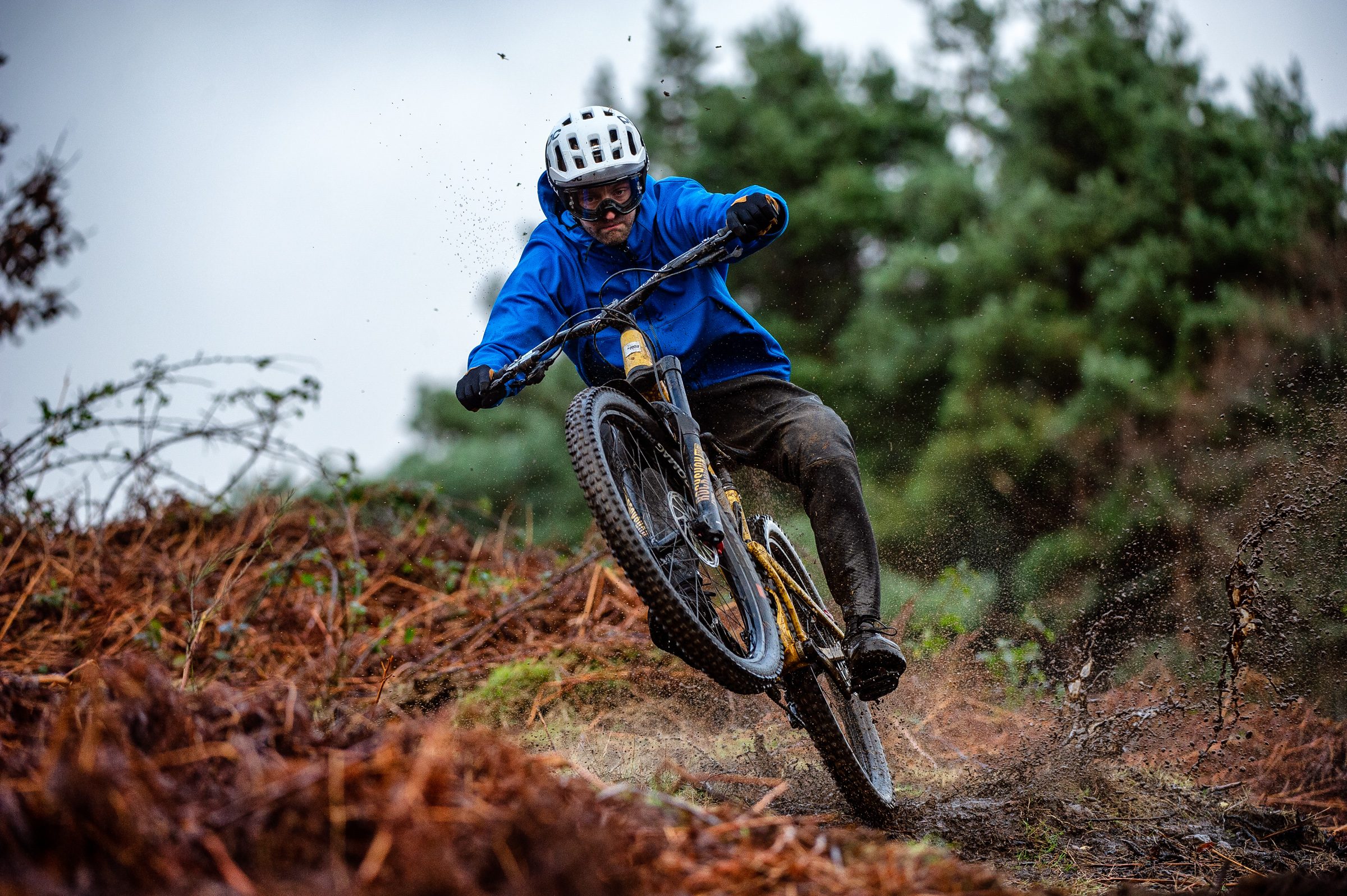 Mountain biking in muddy conditions