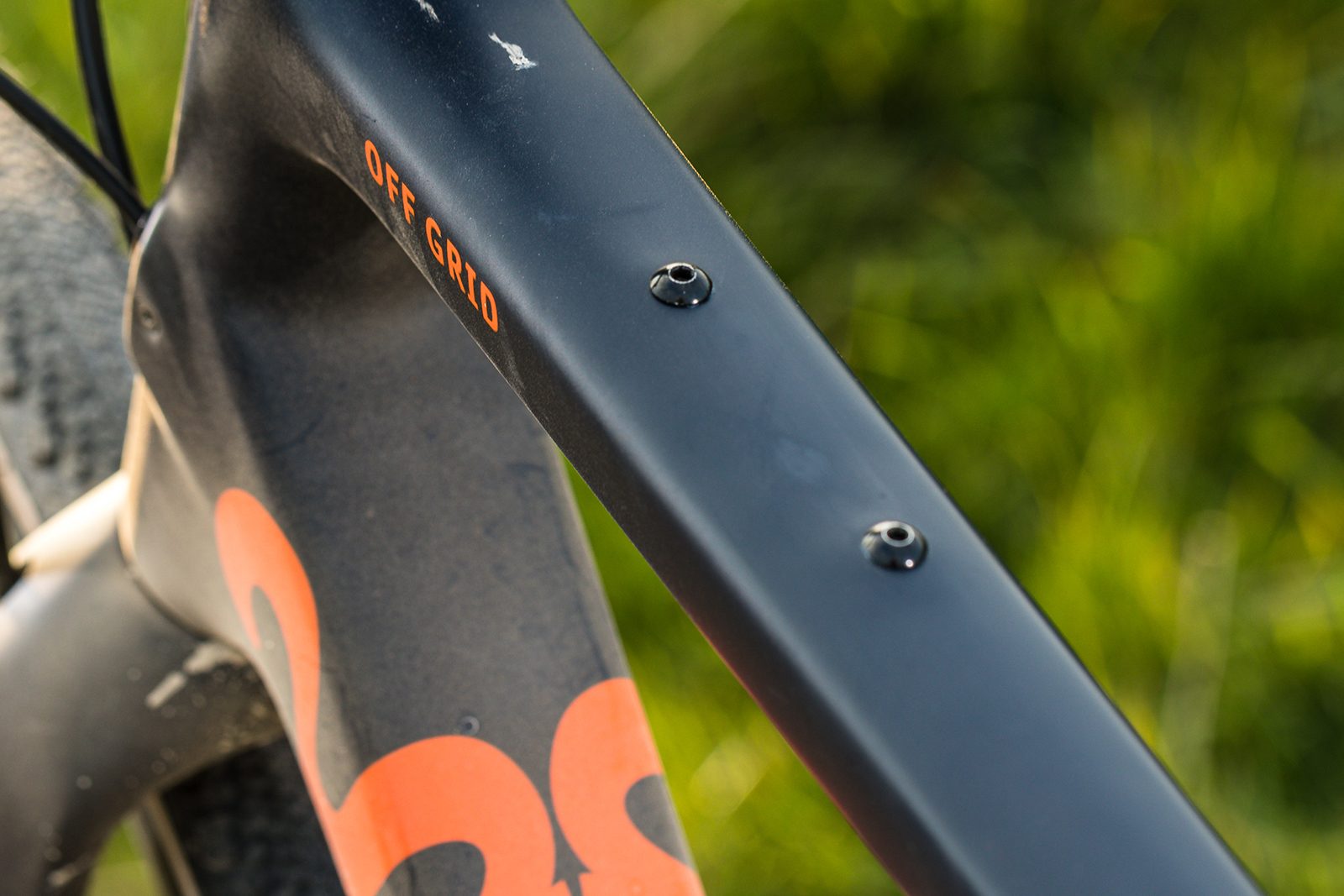 Toptube with mounts on the Pearson Off Grid gravel bike