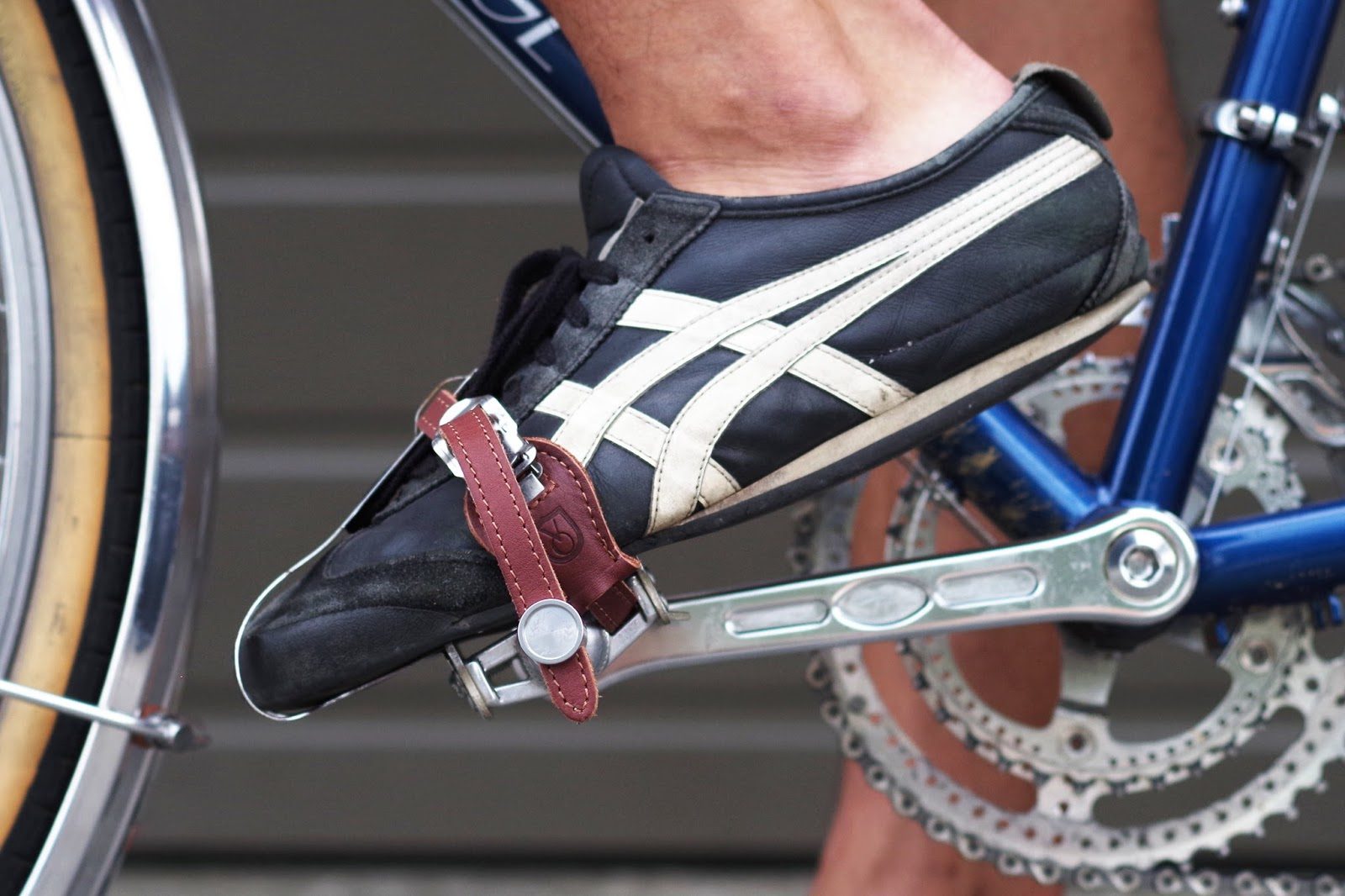 Velo Orange pedal with traditional leather toe clips