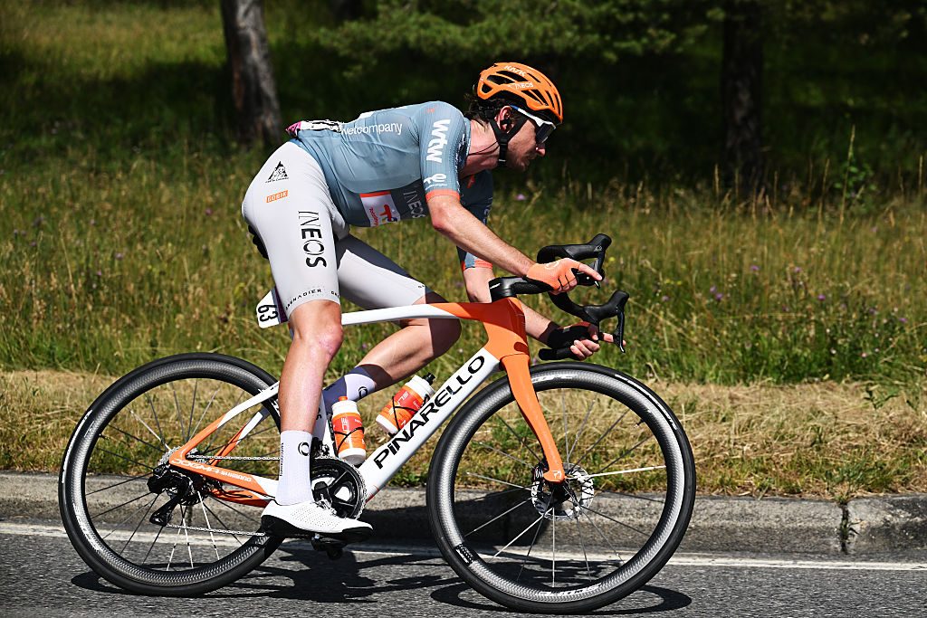 Netcompany Ineos rider on Pinarello Dogma road bike.