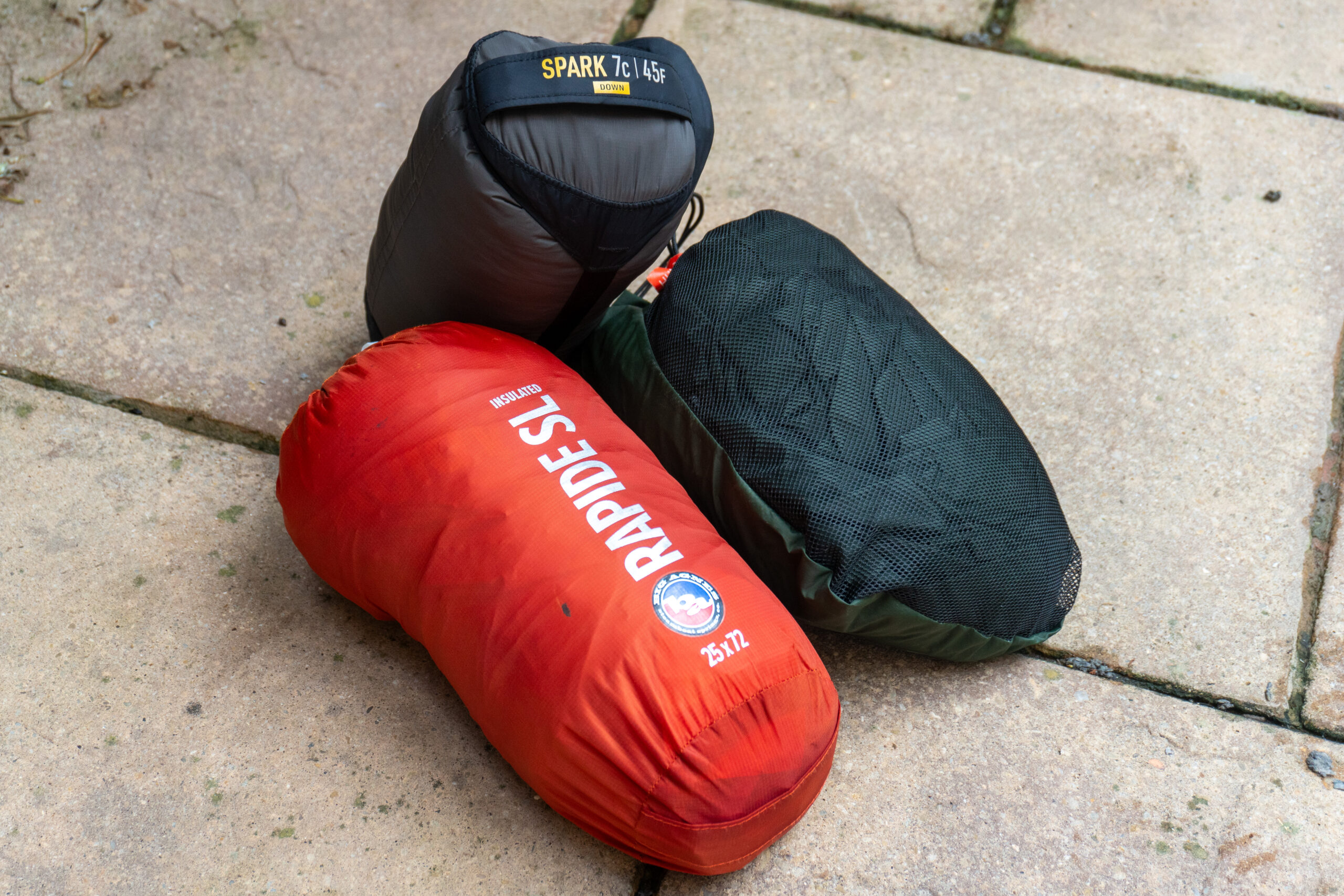Alpkit Hunka XL, Big Agnes Rapide SL Insulated Sleeping Mat and Sea to Summit Spark sleeping bag 