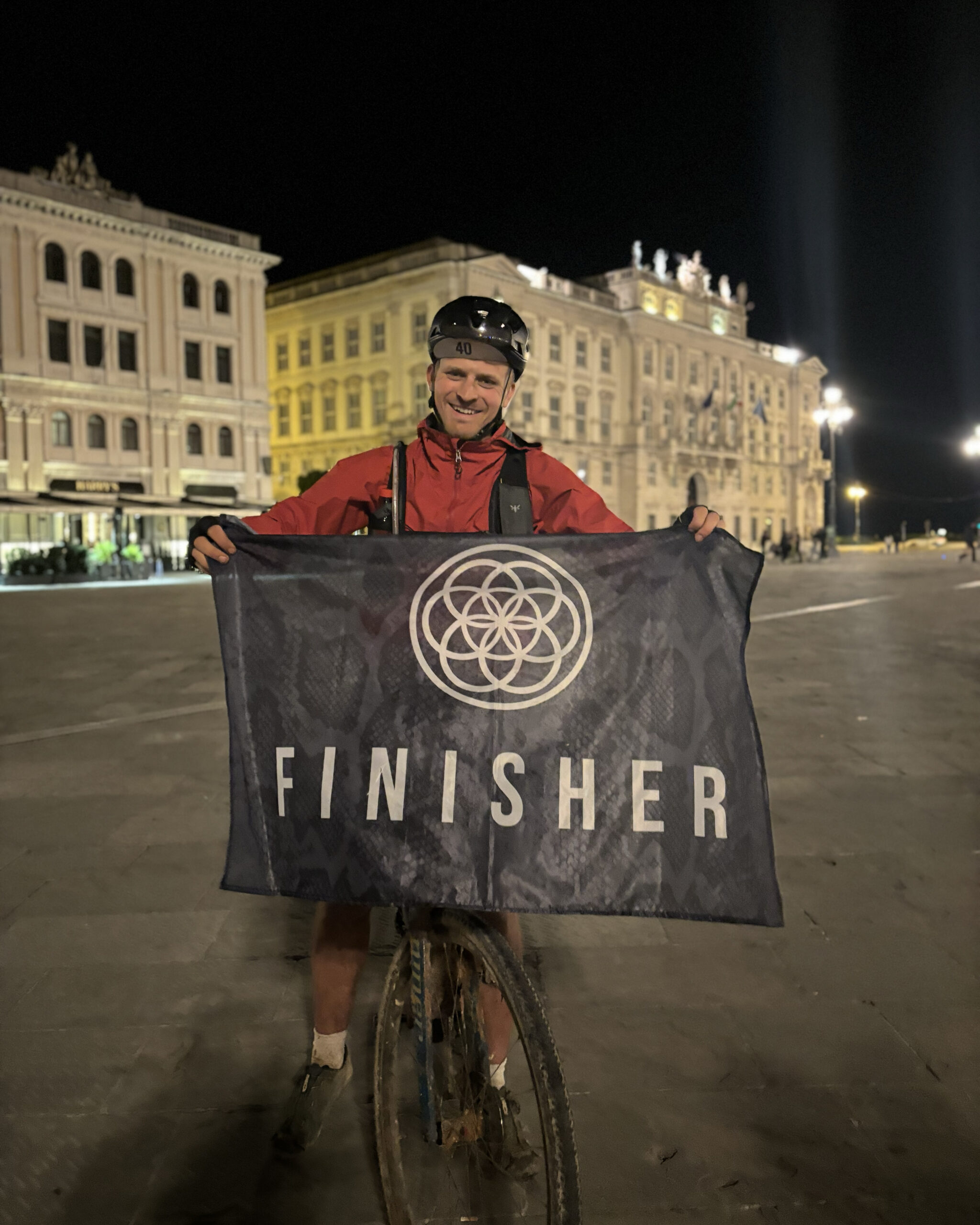 Oscar Huckle at the finish of the Seven Serpents 