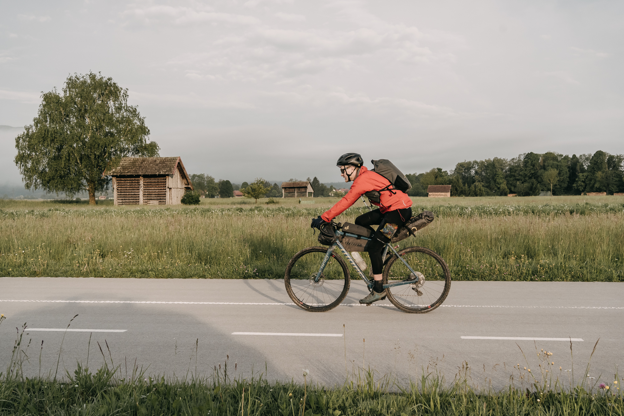 Oscar Huckle riding on the road on a Niner RLT 9 RDO 