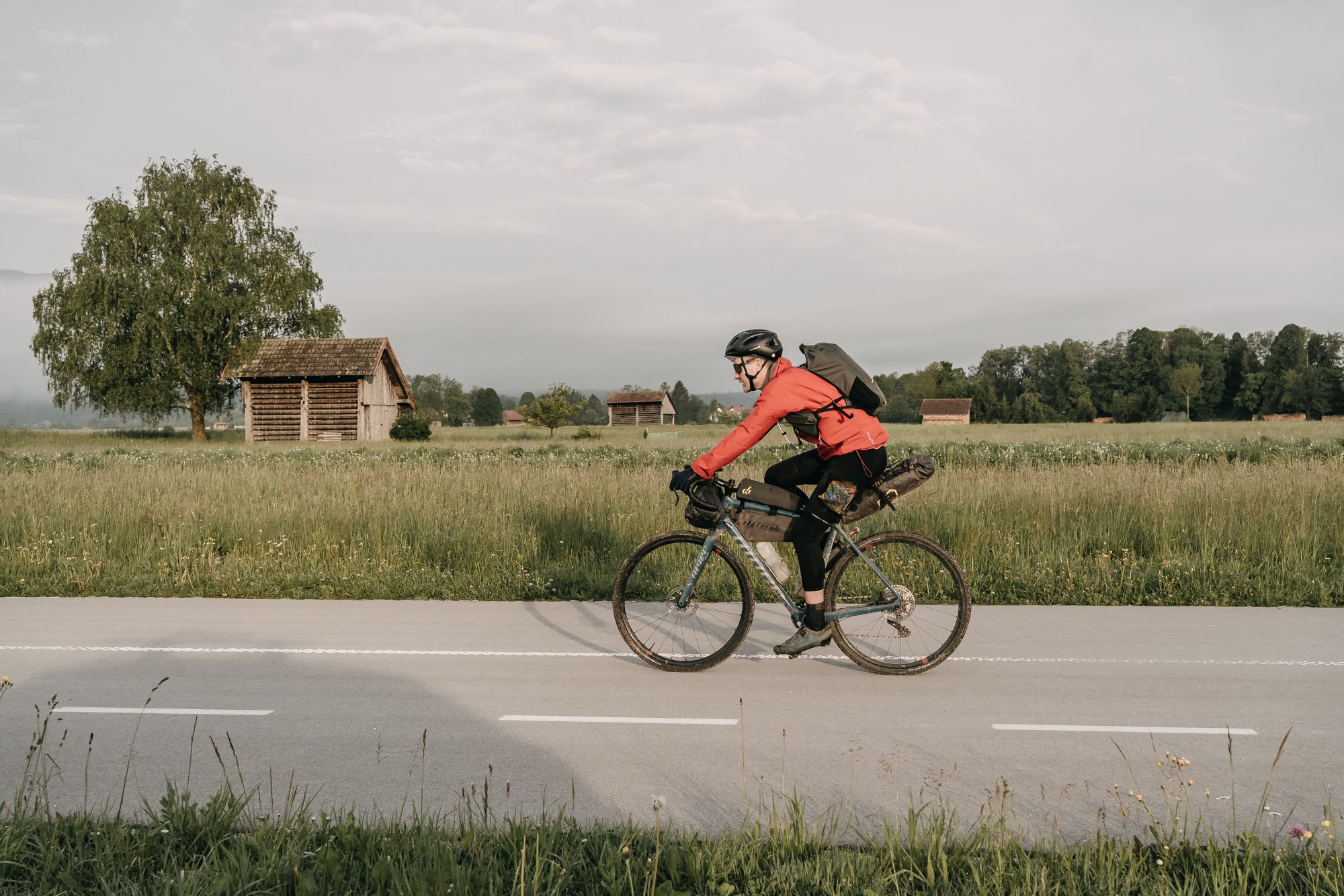 Oscar Huckle riding on the road on a Niner RLT 9 RDO
