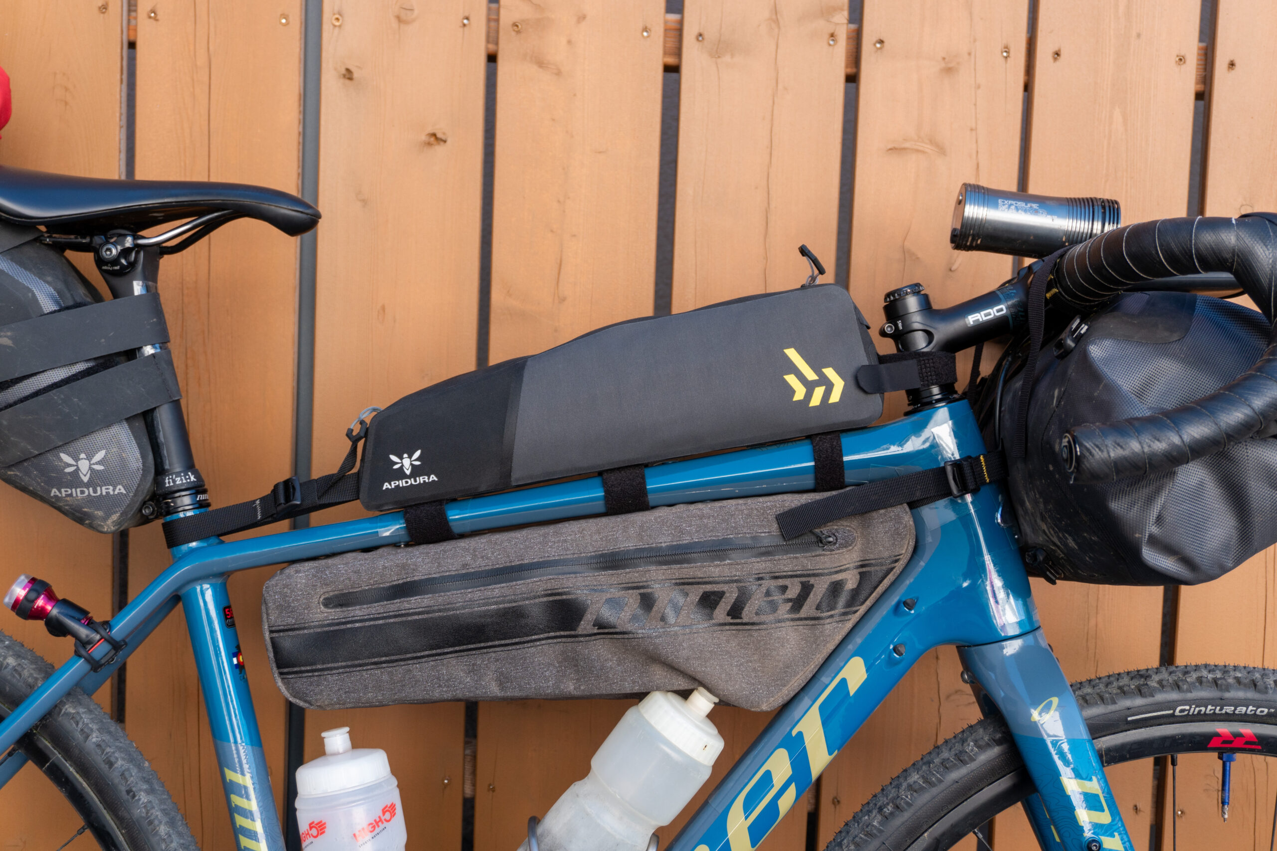 Apidura Backcountry top tube bag and Niner frame bag 