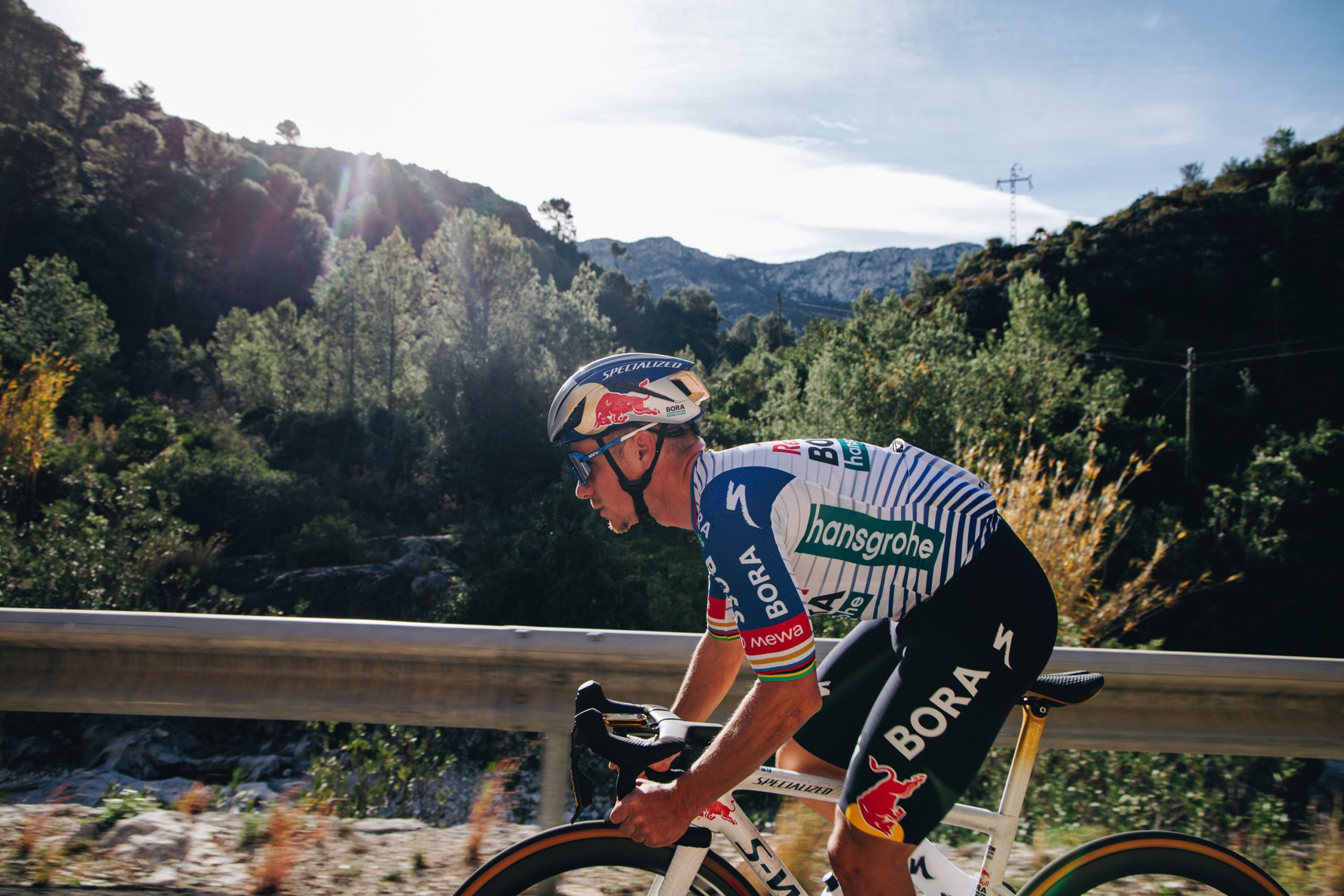 Remco Evenepoel of Red Bull - BORA - hansgrohe wearing the Specialized Evade 4 aero road helmet