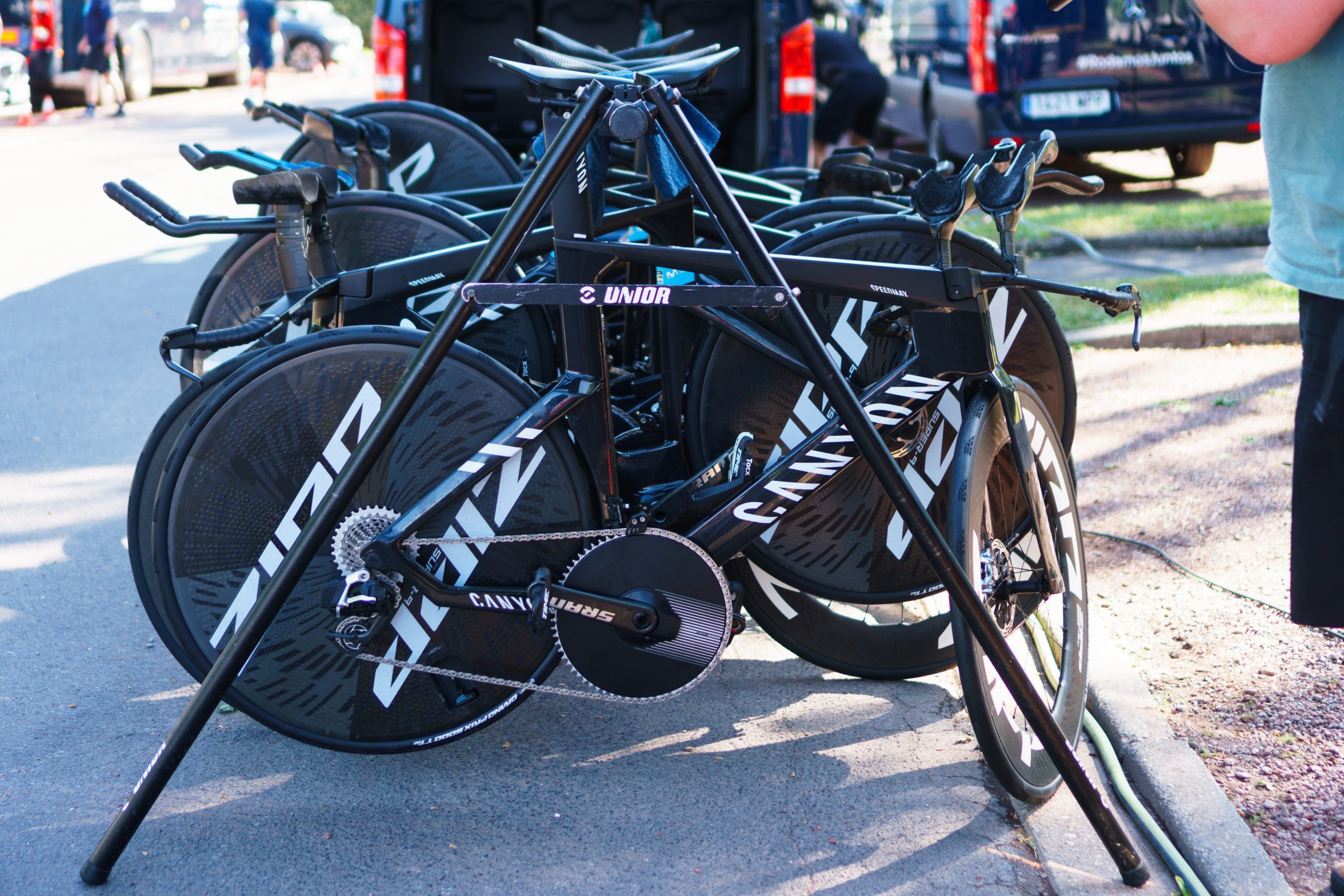 Movistar team Canyon Speedmax CFR TT bikes at the 2025 Tour de France