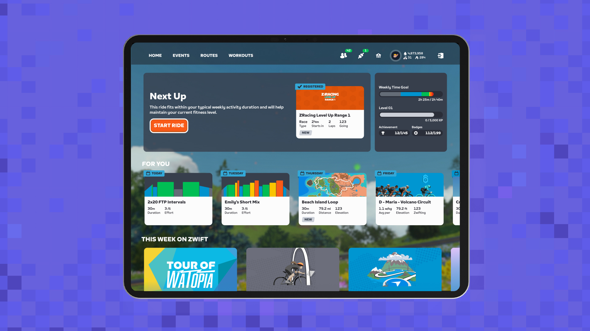 Zwift home screen update
