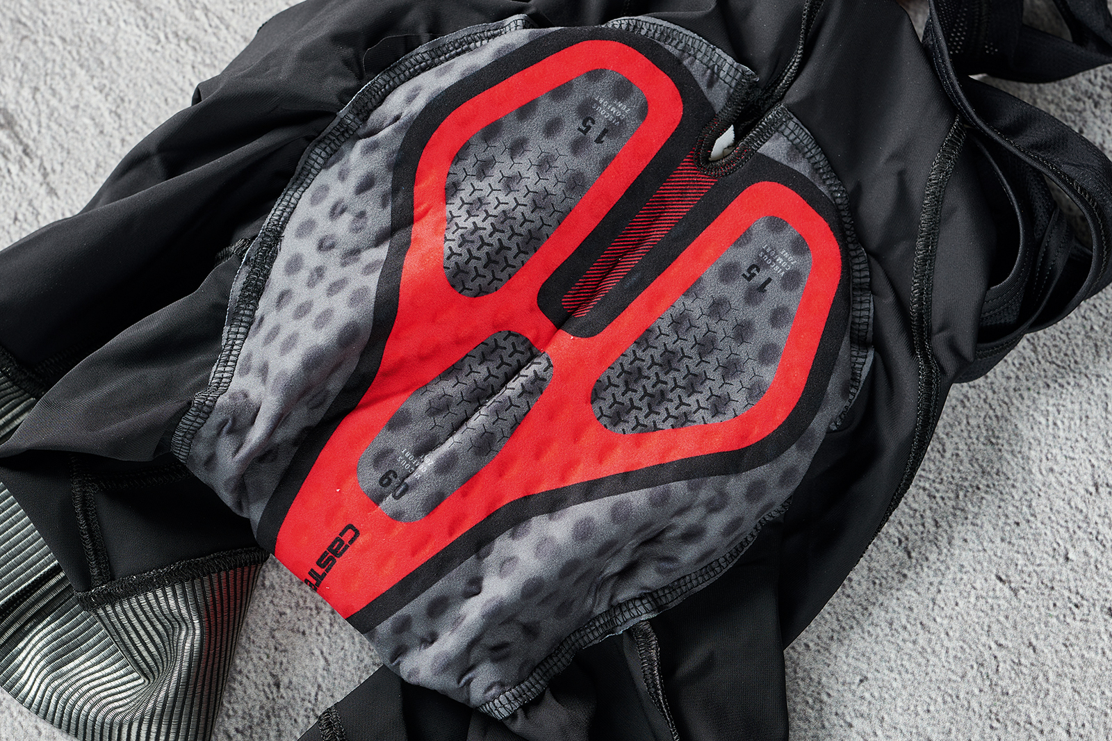 Chamois pad on road cycling bib shorts