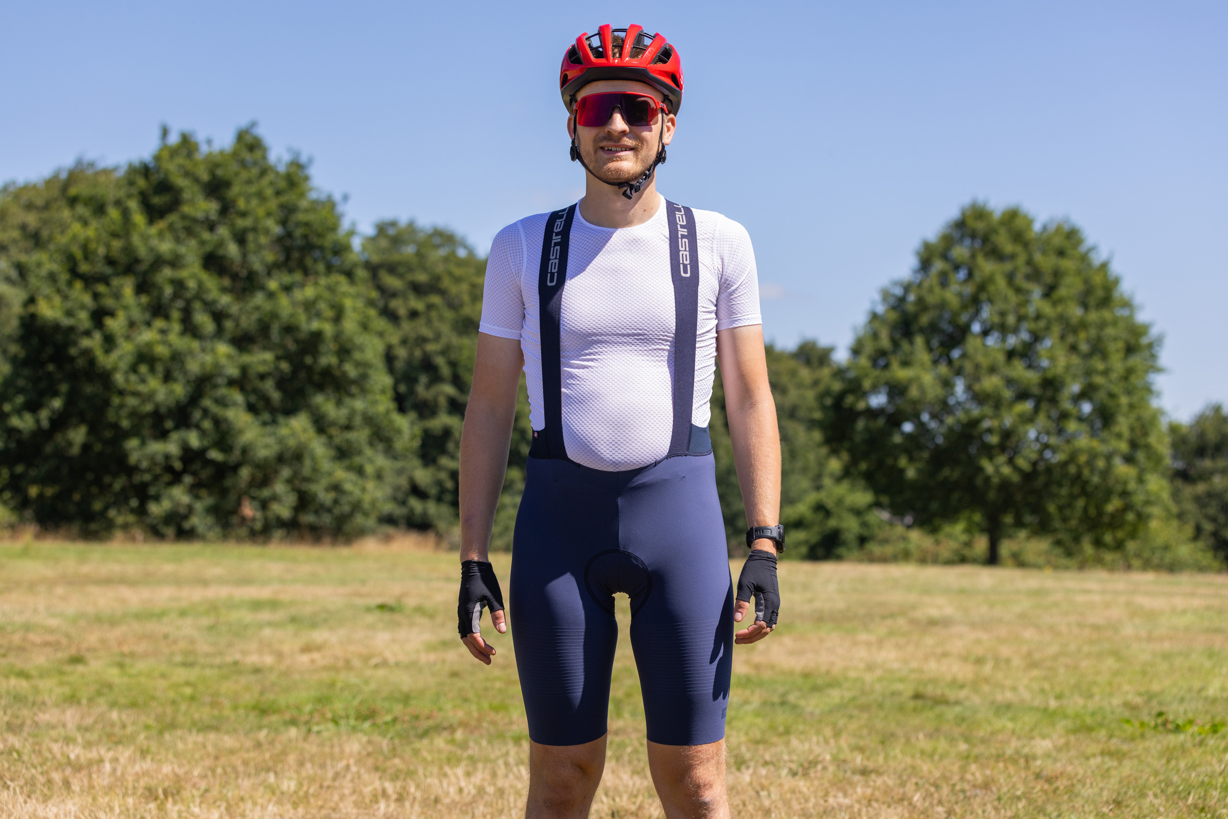 Oscar Huckle modelling Castelli Premio Evo bib shorts