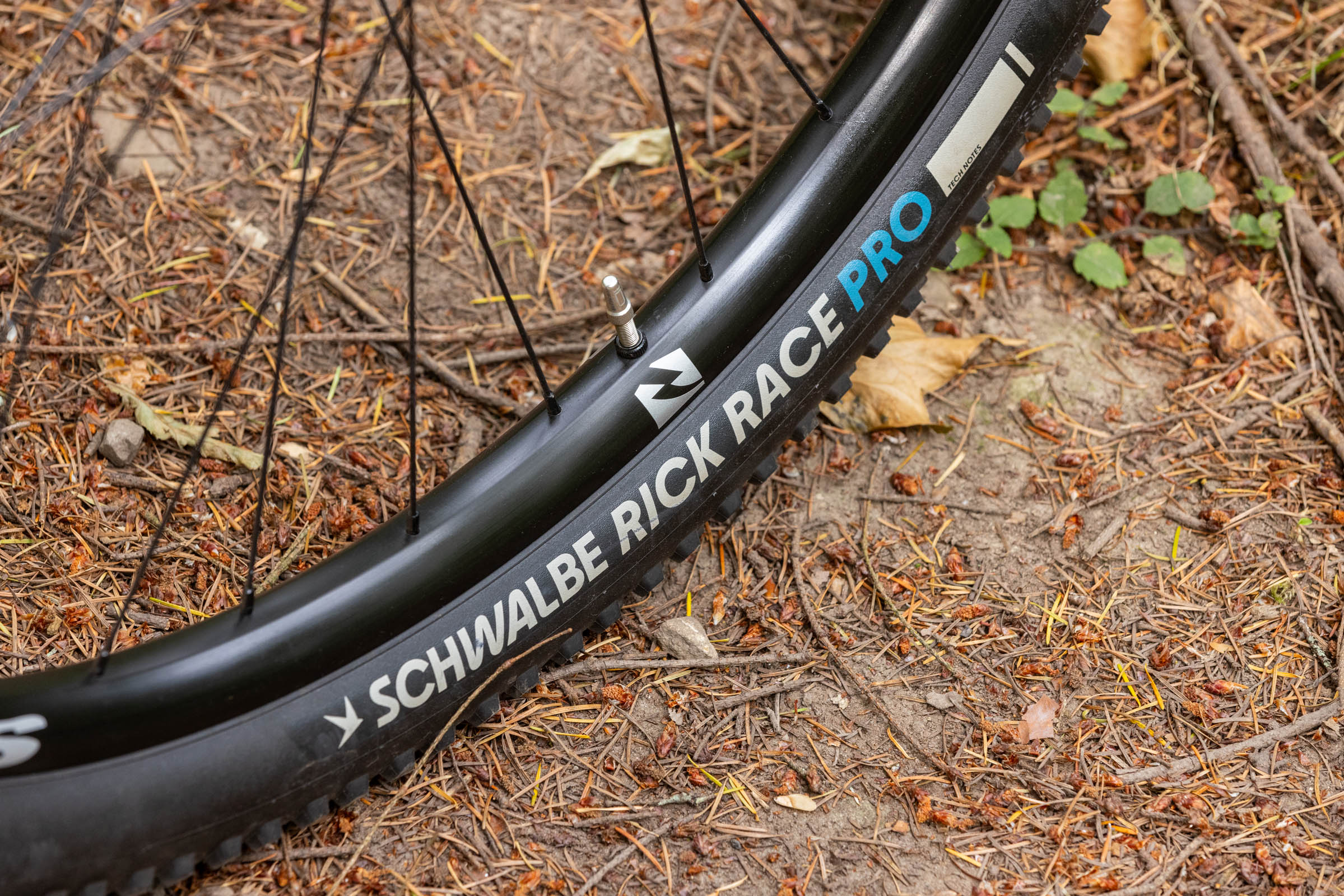 Close-up of a Schwalbe Rick Race Pro 32x2.4in tyre fitted to the Sour Cycles Pasta Party 32.