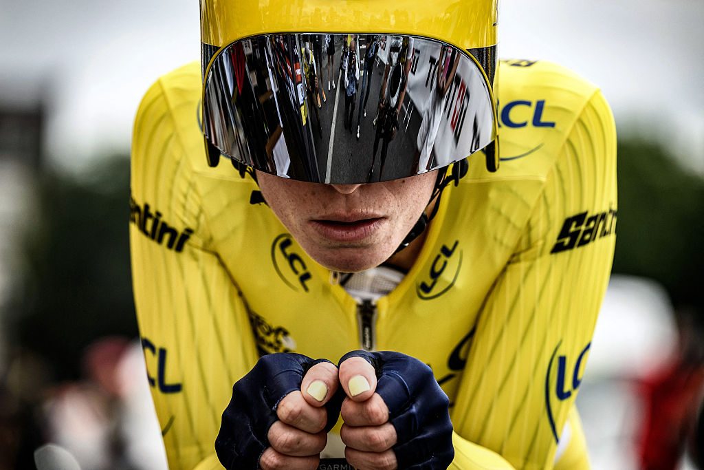 TOPSHOT - Team SD Worx's Dutch rider Demi Vollering wearing the overall leader's yellow jersey reacts before taking the start of the eighth and final stage (out of 8) of the second edition of the Women's Tour de France cycling race a 22,6 km individual time trial between Pau and Pau, south-western France, on July 30, 2023. Dutch rider Demi Vollering won the women's Tour de France on July 30, 2023. (Photo by JEFF PACHOUD / AFP via Getty Images)