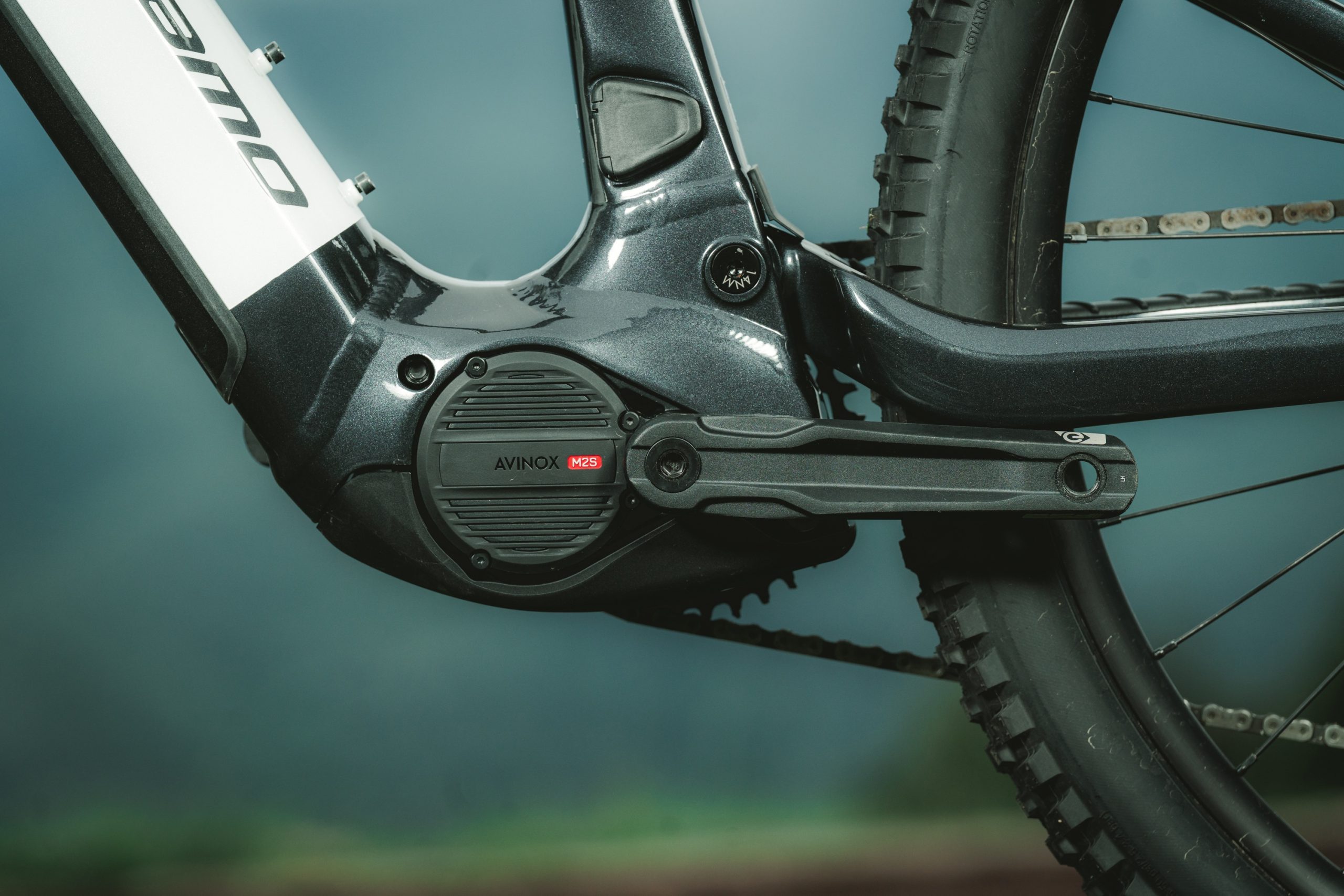 Cropped shot showing the Avinox MS2 drive unit bolted into the Megamo Ryal eMTB.
