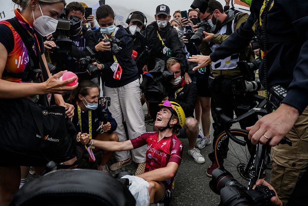 Demi Vollering after winning stage seven of the 2023 Tour de France Femmes avec Zwift