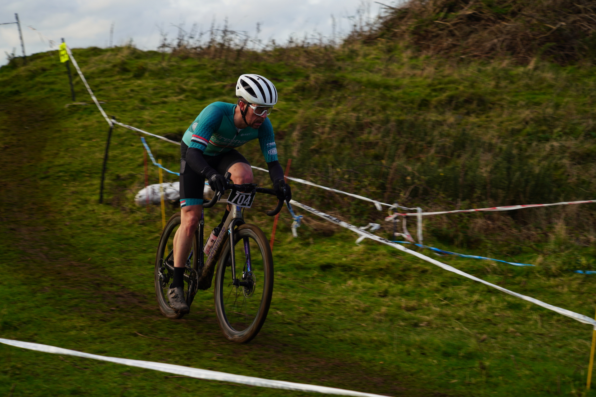 Cyclocross rider on field course