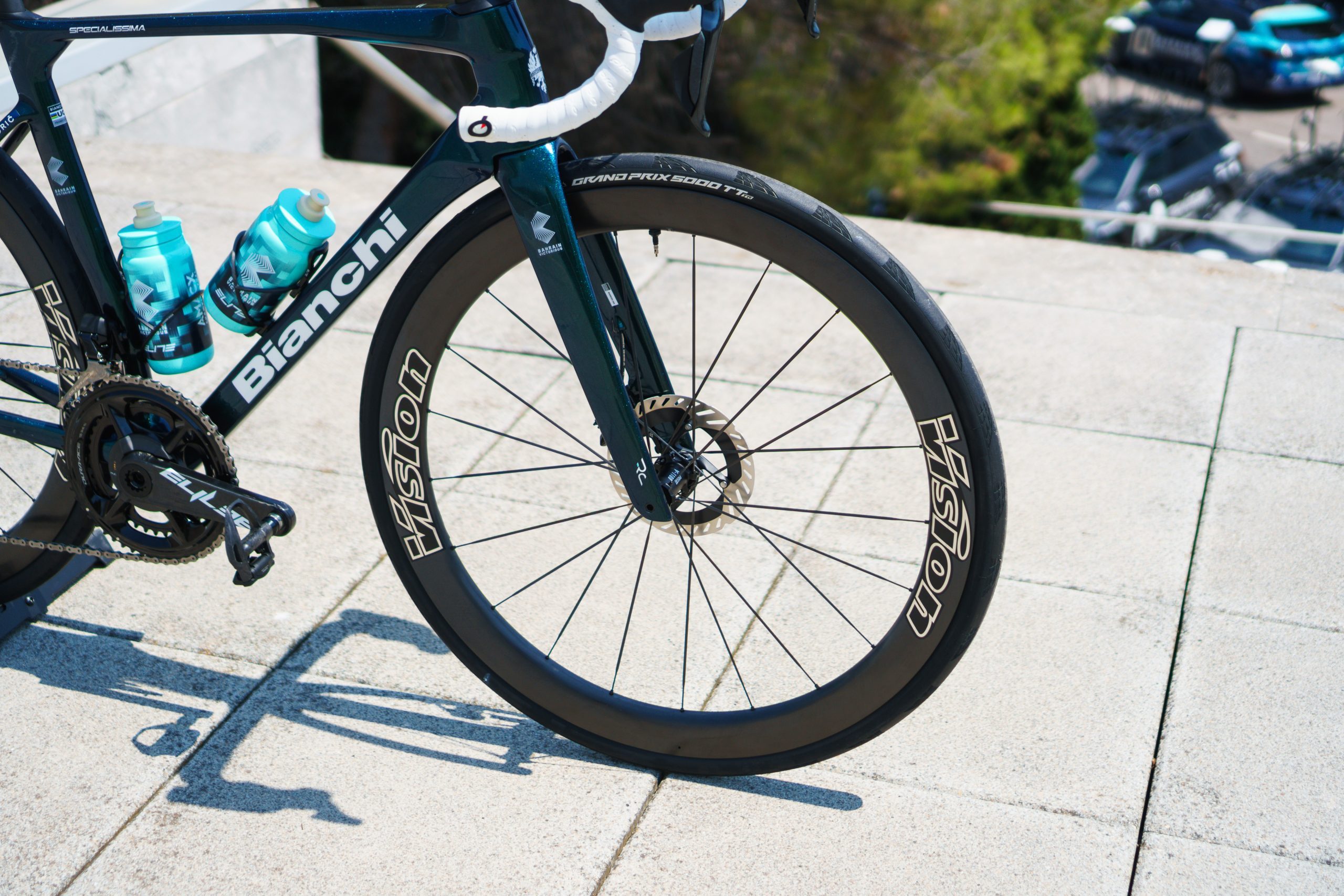 Matej Mohorič Bianchi Specialissima RC at the 2026 Tour de France front wheel.