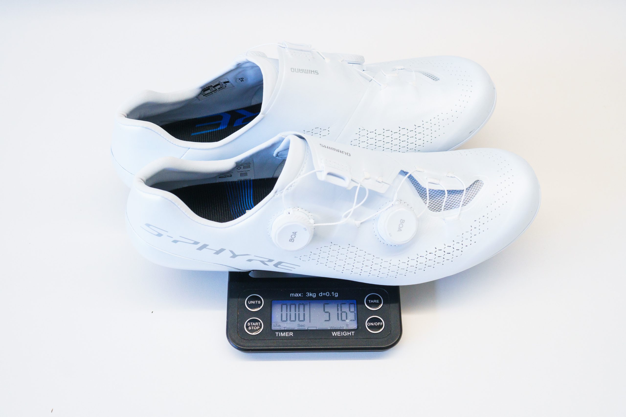 Shimano S-Phyre RC910 cycling shoes on scales