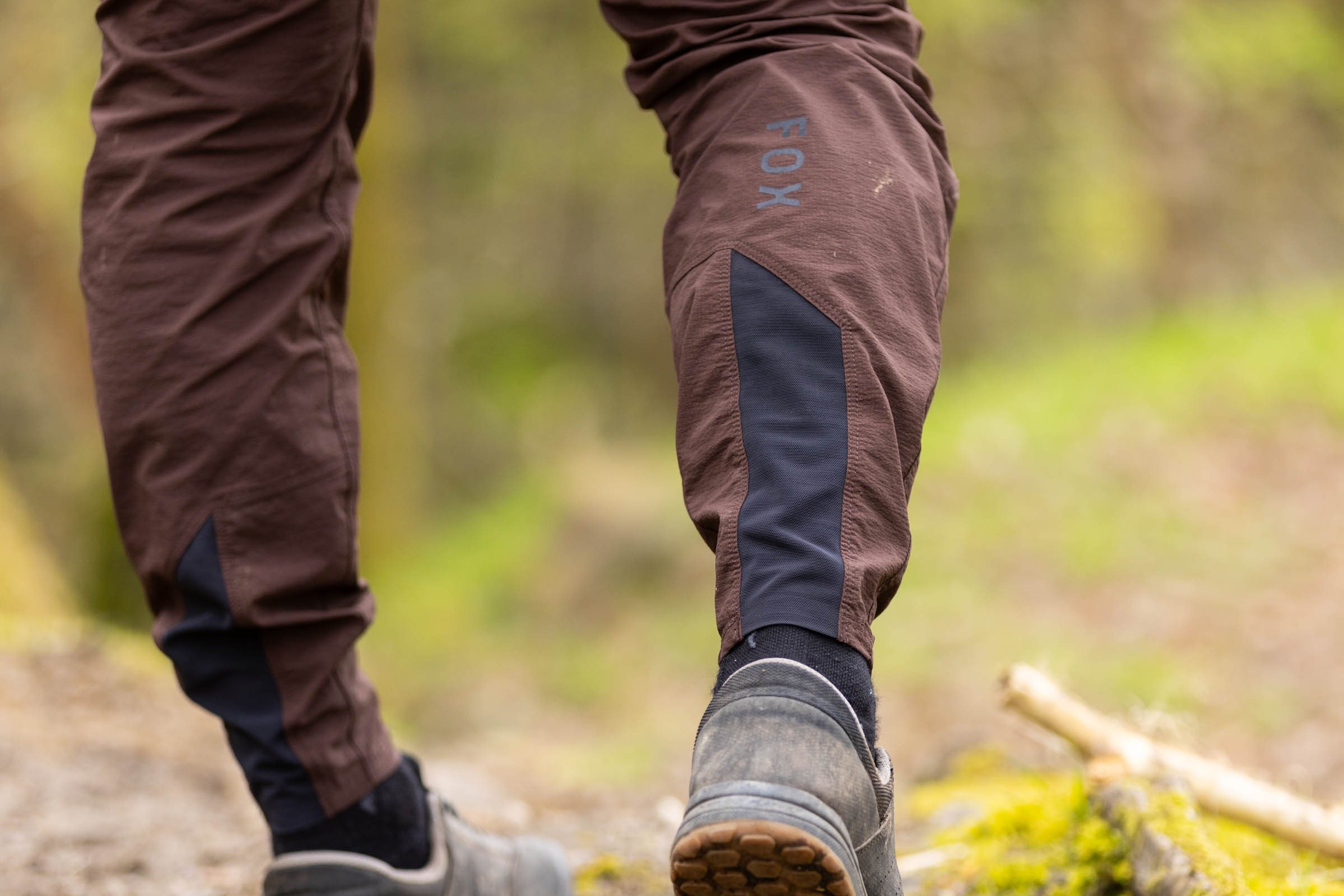 Close crop showing the mesh, elasticated panel just around the rear of the ankle cuff of the Fox Ranger trousers.