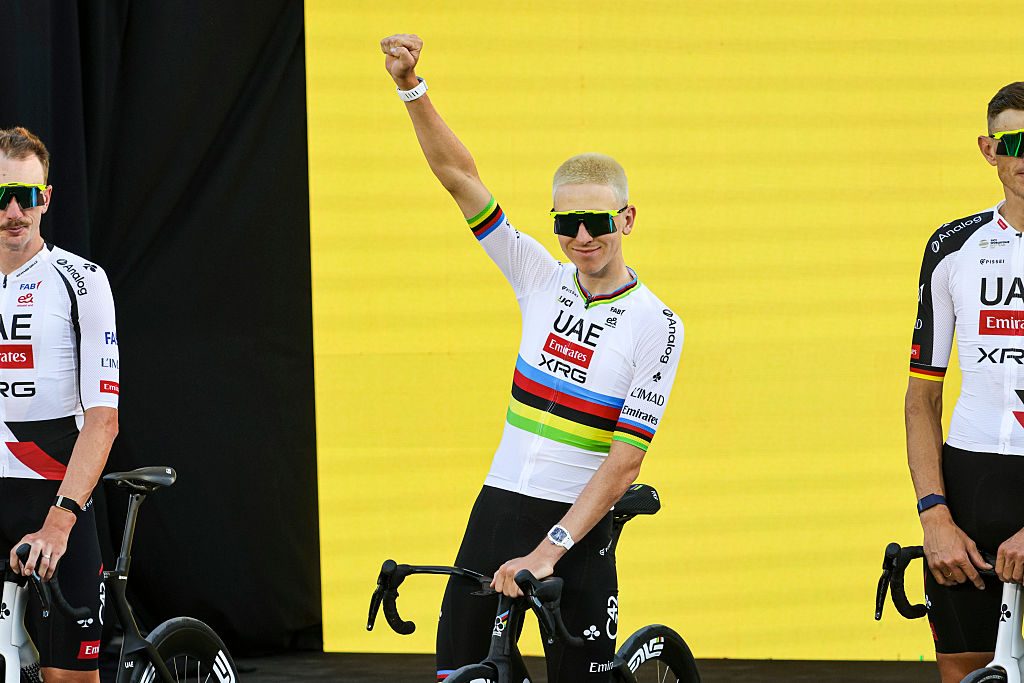 Tadej Pogacar at the 2026 Tour de France team presentation
