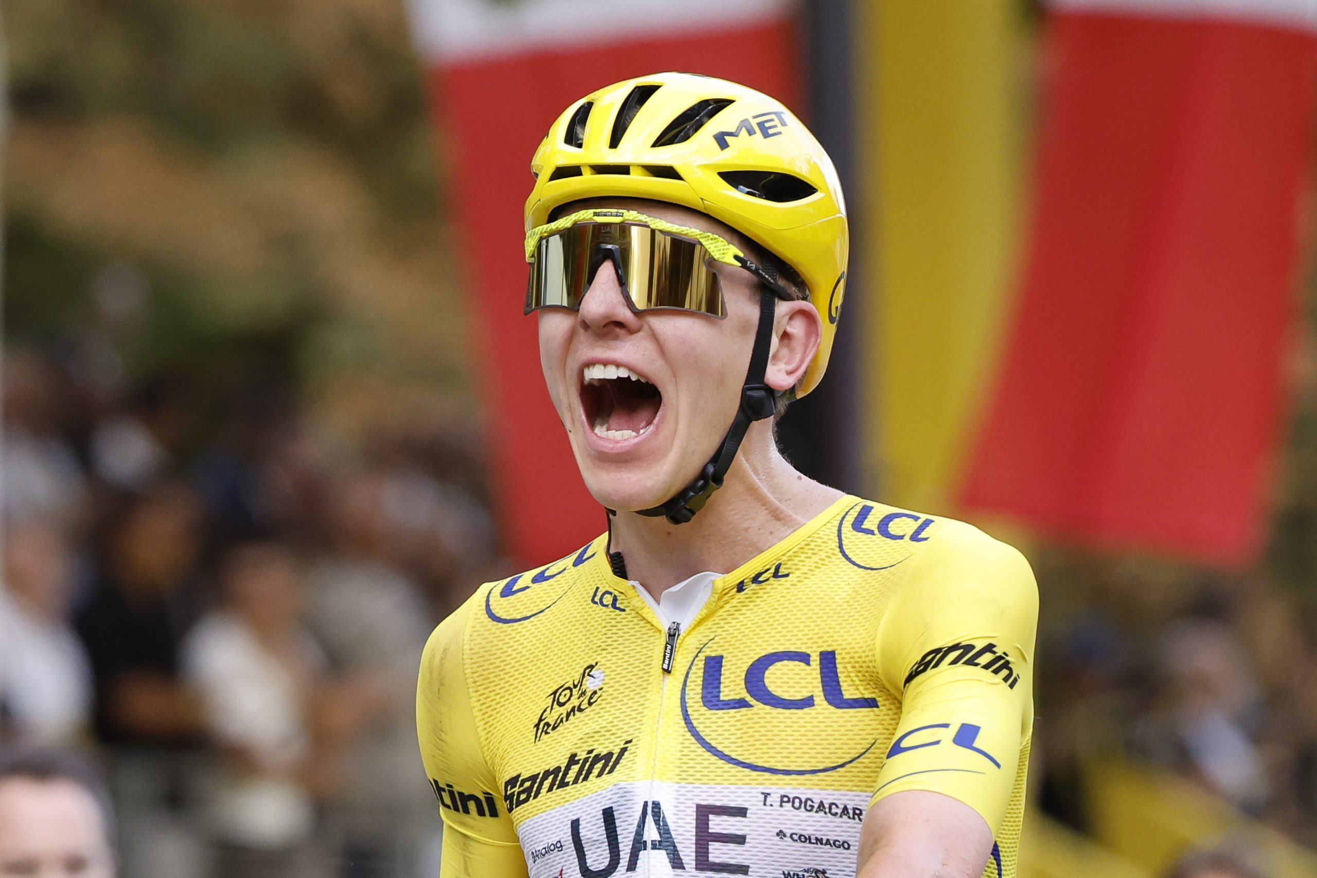PARIS, FRANCE - JULY 26: Race leader's yellow jersey Tadej Pogacar of Slovenia and UAE Team Emirates - XRG - winner of 5 Tour de France - crosses the finish line during Stage 21 of the 113th Tour de France 2026, final stage of 88,7 km between Paris Champs Elysees and Paris Champs Elysees on July 26, 2026 in Paris, France. (Photo by Jean Catuffe/Getty Images)