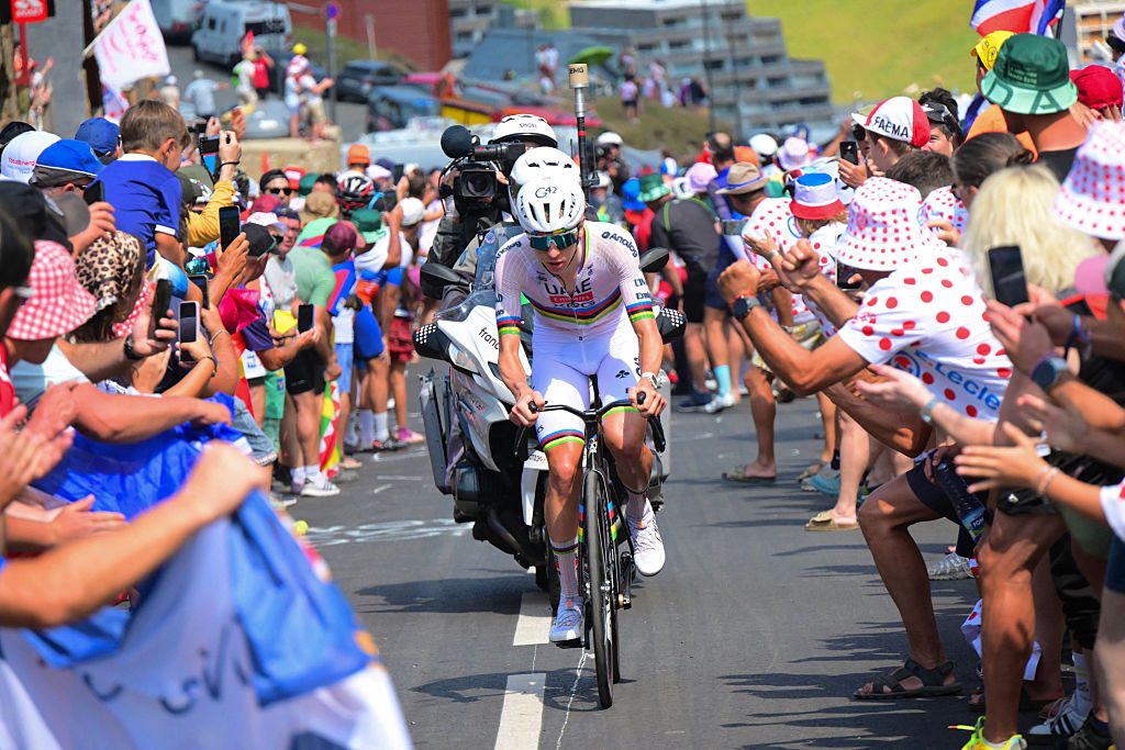 TOPSHOT - UAE Team Emirates - XRG's Slovenian rider Tadej Pogacar cycles in the ascent of the Col du Tourmalet during the 6th stage of the 113th edition of the Tour de France cycling race, 186,2 km between Pau and Gavarnie-Gèdre in the French Pyrenees, on July 9, 2026. (Photo by Bernard PAPON / POOL / AFP via Getty Images)
