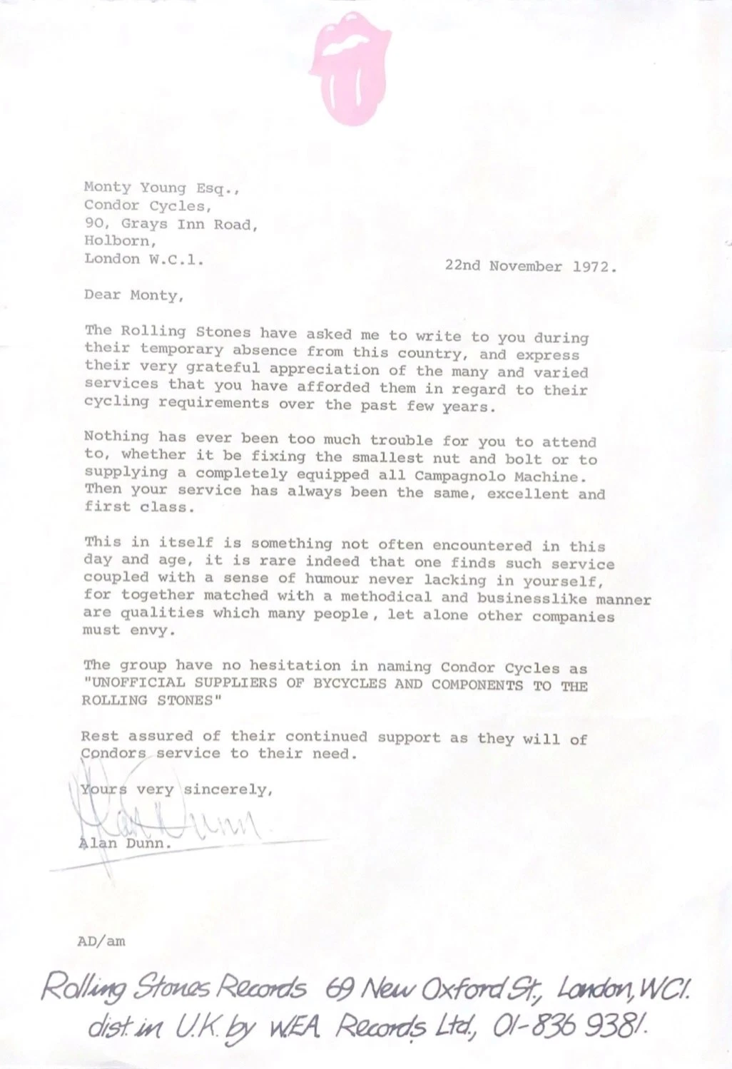 Mick Jagger's Condor Baracchi note