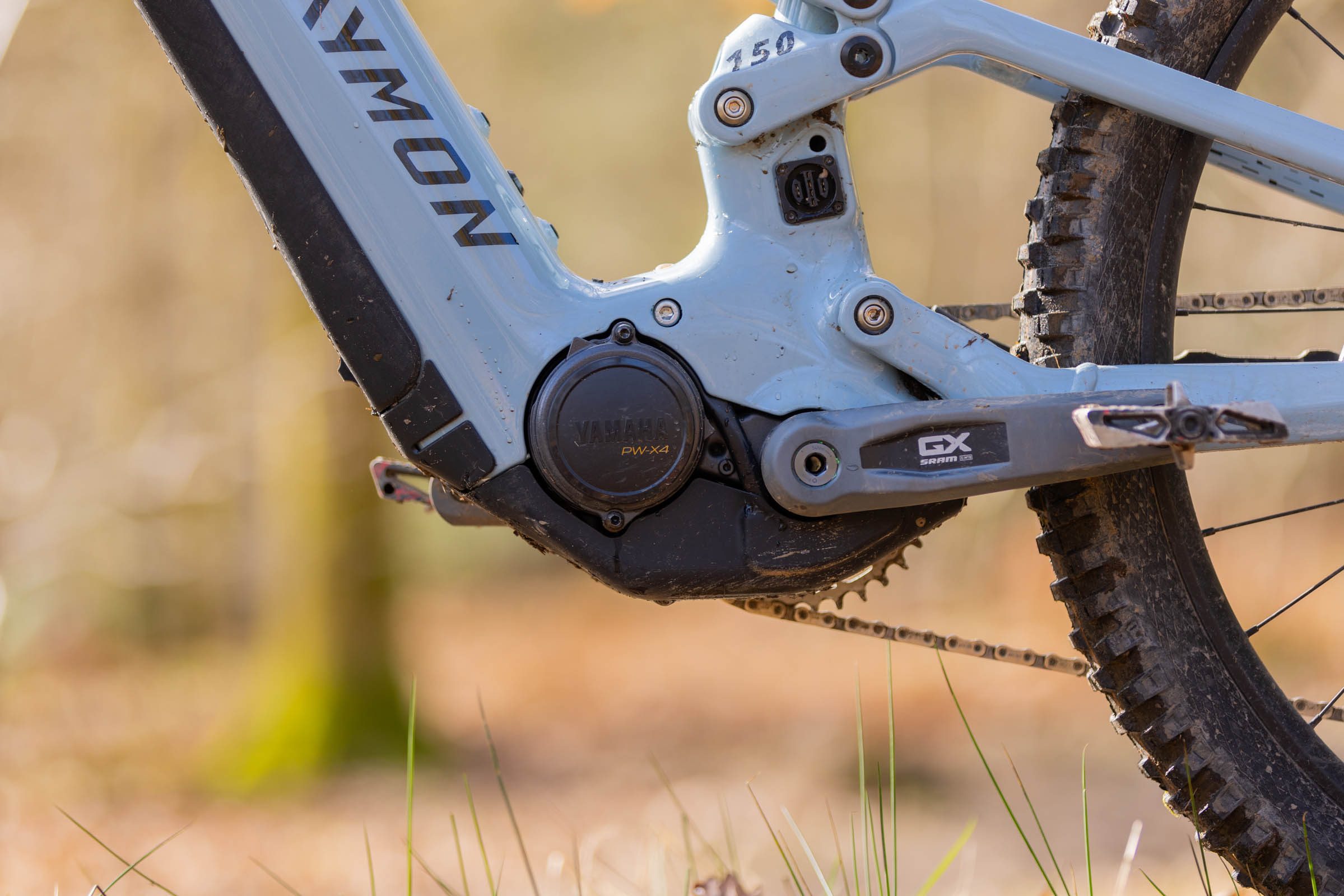 Close-up of the Yamaha PW-X4 motor on the Raymon Ravor Ultra electric mountain bike