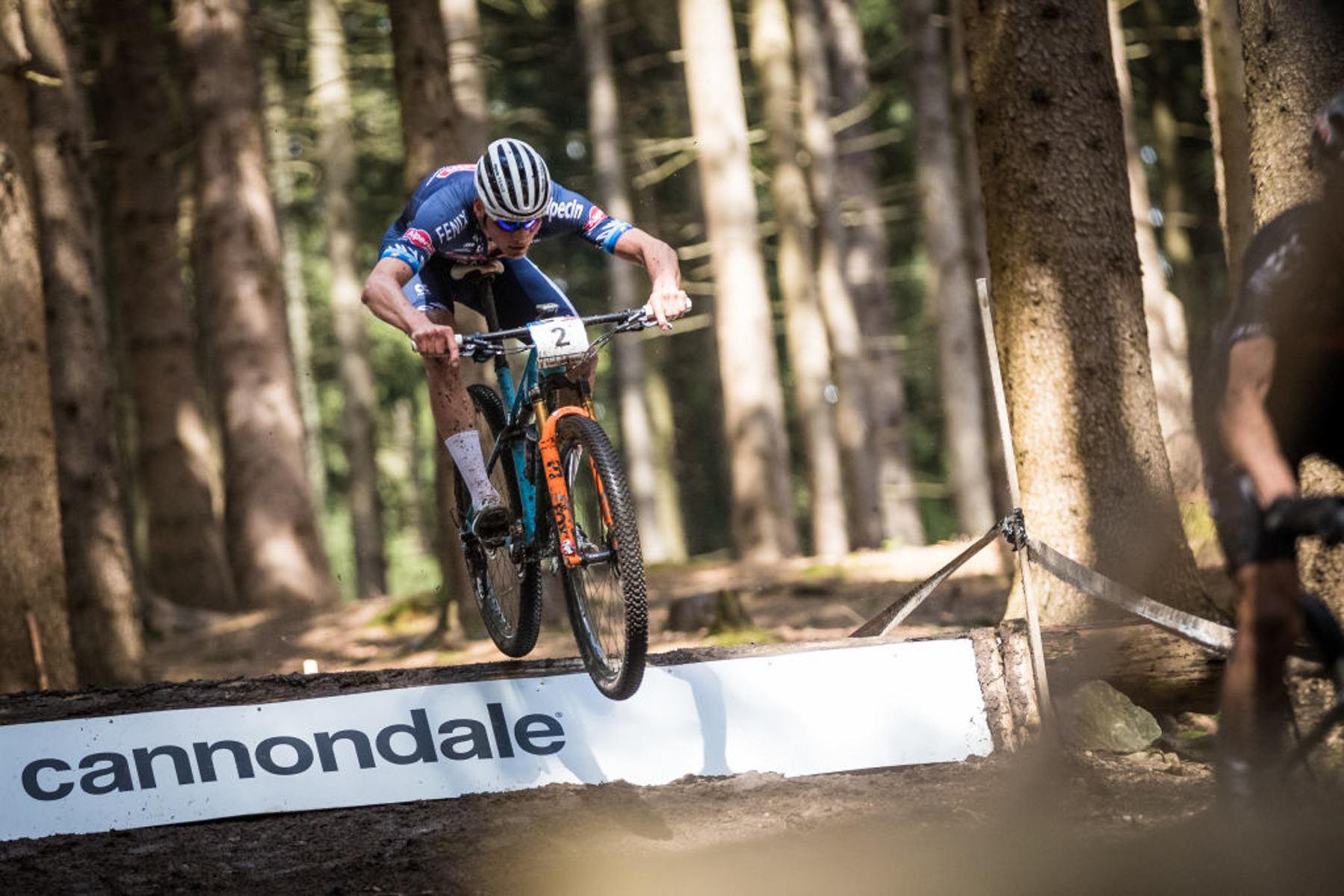 Mercedes-Benz UCI Mountain Bike World Cup - Women Elite Mathieu van der Poel going over a jump at the UCI cross-country world championships in May 2021