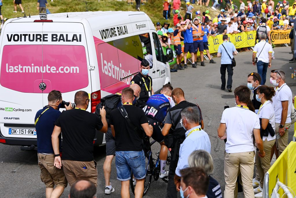 PEYRAGUDES, FRANCE - JULY 20: Fabio Jakobsen of Netherlands and Quick-Step - Alpha Vinyl Team reacts after the 109th Tour de France 2022, Stage 17 a 129,7km stage from Saint-Gaudens to Peyragudes 1580m / #TDF2022 / #WorldTour / on July 20, 2022 in Peyragudes, France. (Photo by Tim de Waele/Getty Images)