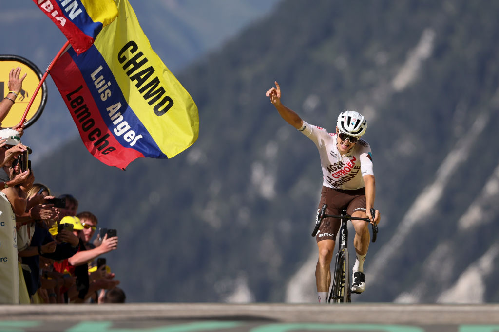 COURCHEVEL, FRANCE - JULY 19: Felix Gall of Austria and AG2R Citroen Team celebrates at finish line winning stage seventeen of the 110th Tour de France 2023, a 165.7km stage from Saint-Gervais Montblanc to Courchevel / #UCIWT / on July 19, 2023 in Courchevel, France.