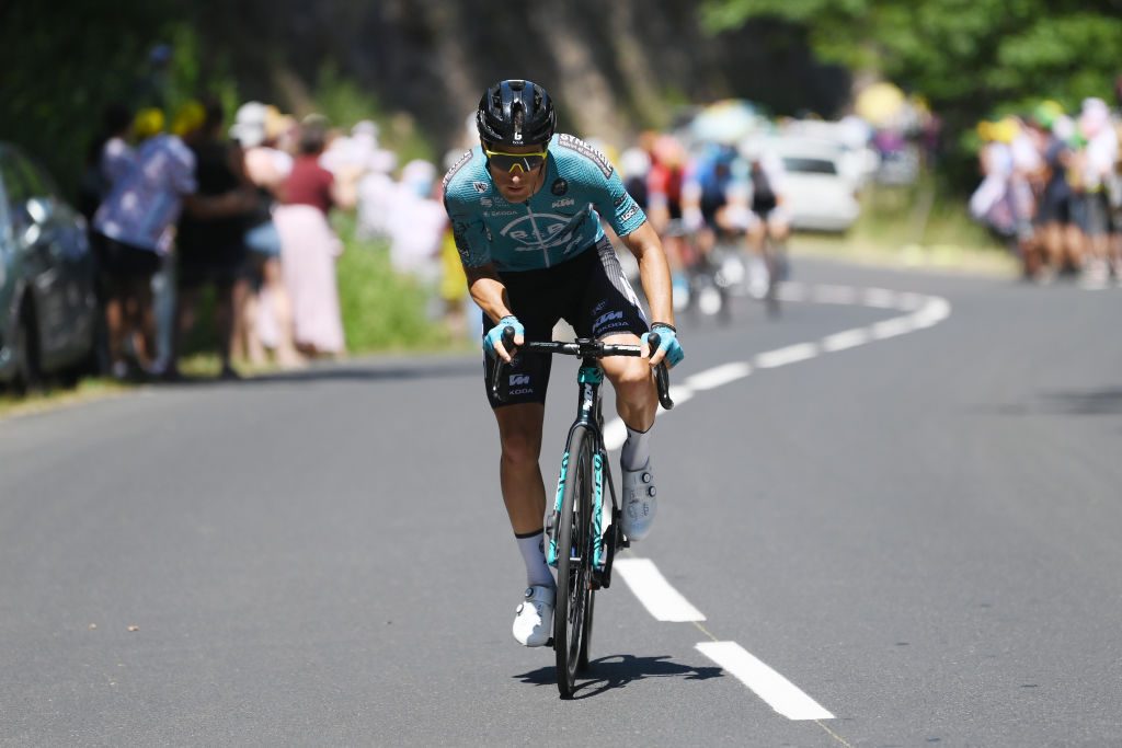 109th Tour de France 2022 - Stage 14 MENDE, FRANCE - JULY 16: Franck Bonnamour of France and Team B&B Hotels P/B KTM attacks in the breakaway during the 109th Tour de France 2022, Stage 14 a 192,5km stage from Saint-Etienne to Mende 1009m / #TDF2022 / #WorldTour / on July 16, 2022 in Mende, France. (Photo by Alex Broadway/Getty Images)