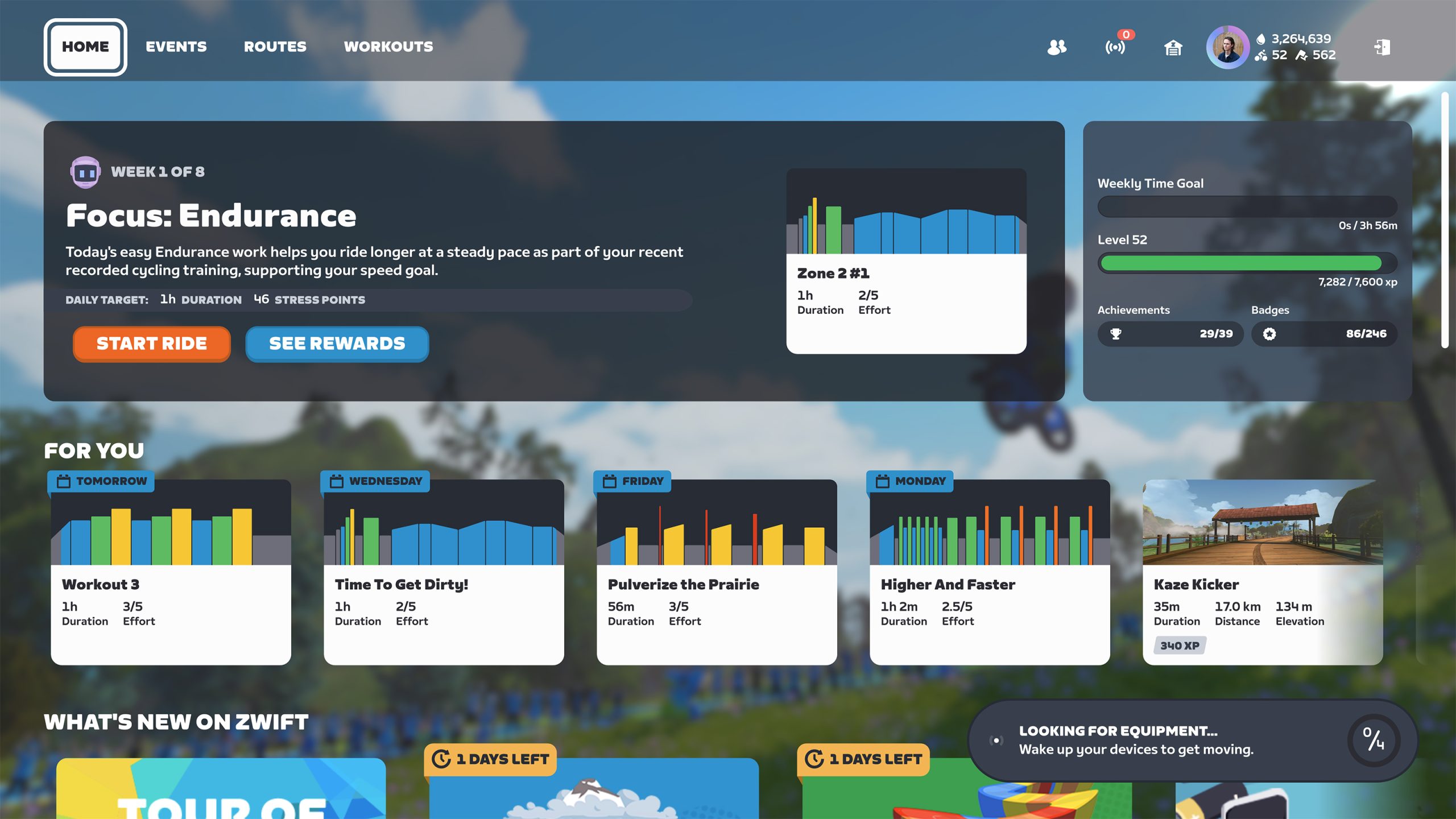 Zwift Coach - Home screen