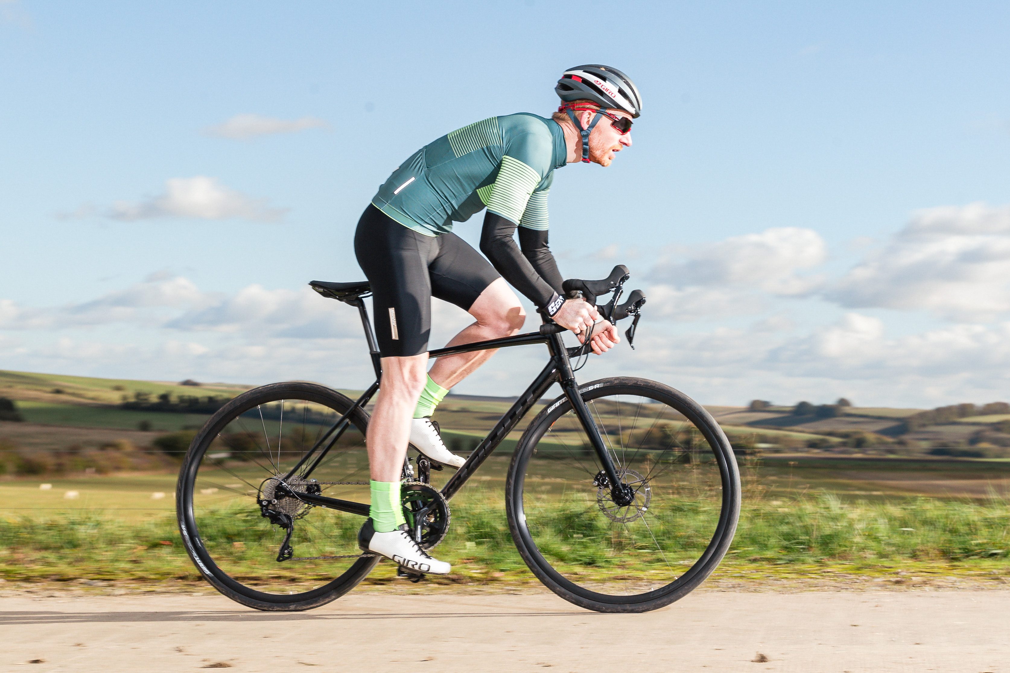 Man riding the Giant Contend SL Disc 1 road bike