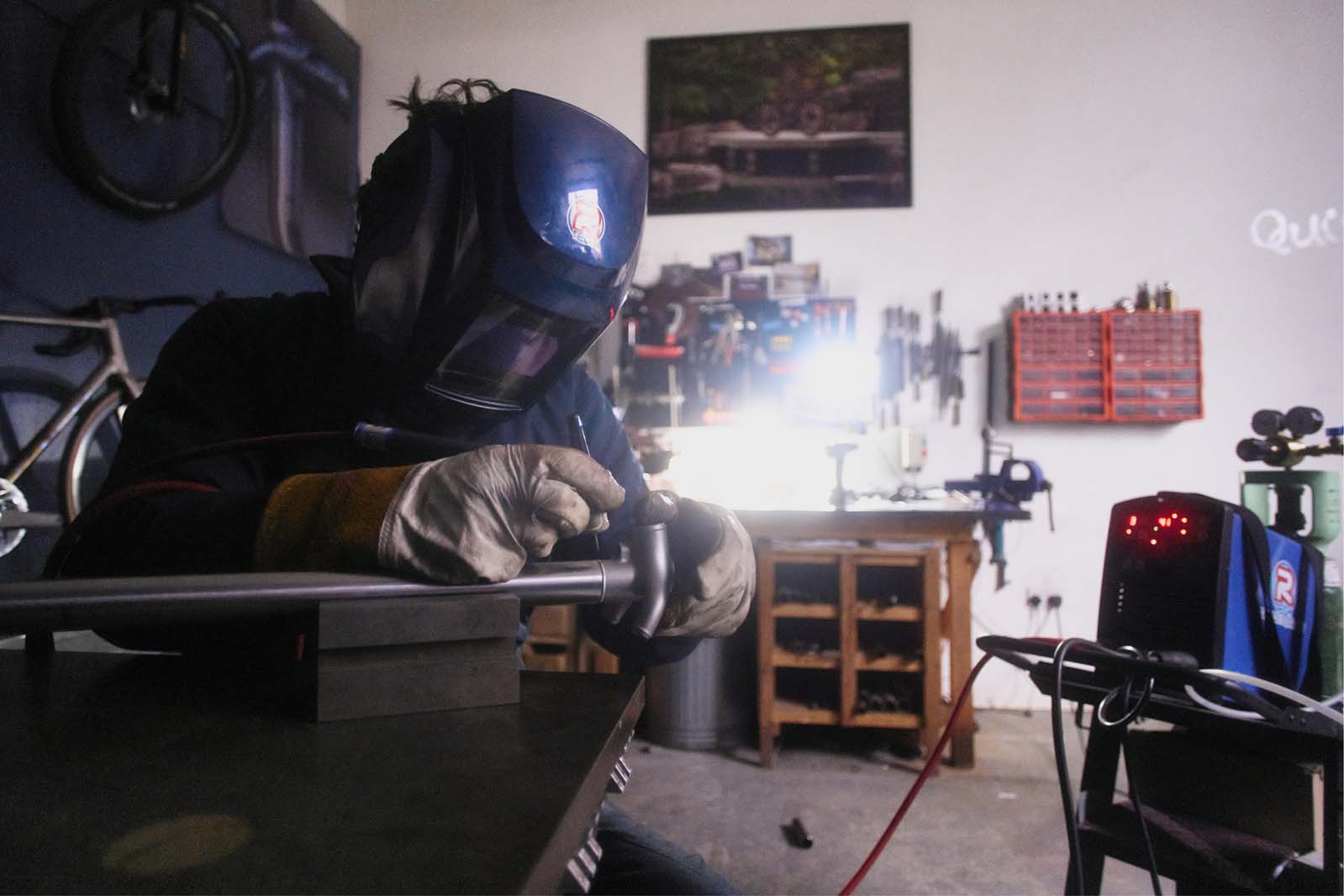 Rob Quirk welding bicycke frame.
