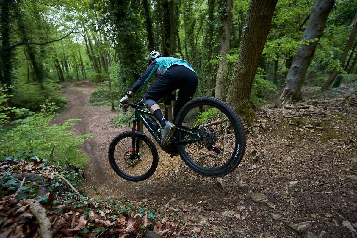 Male cyclist riding the Specialized S-Works Turbo Kenevo SL full suspension mountain eBike
